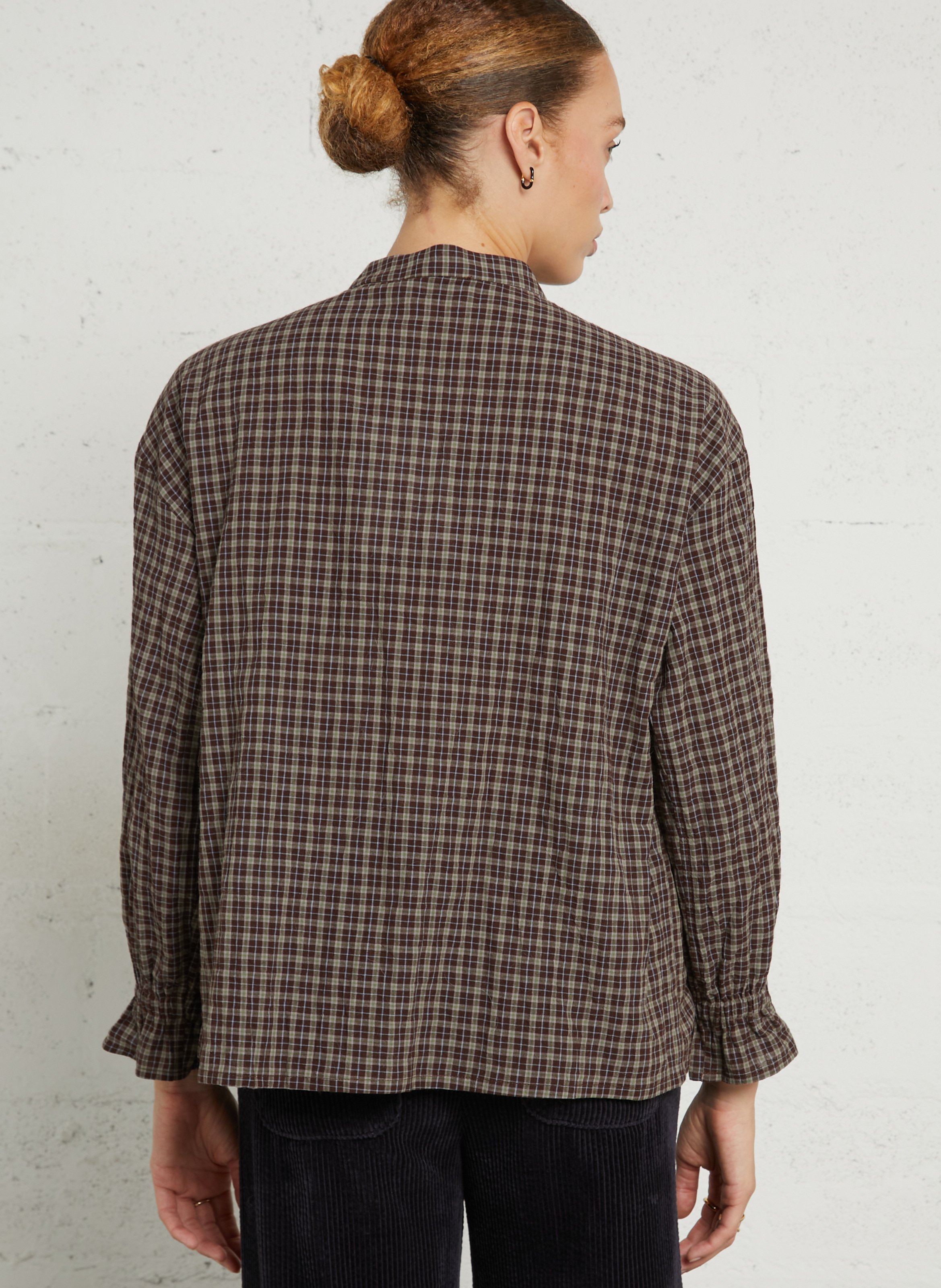 Oversized blouse met Mao-kraag van katoen JC SOPHIE Bruin