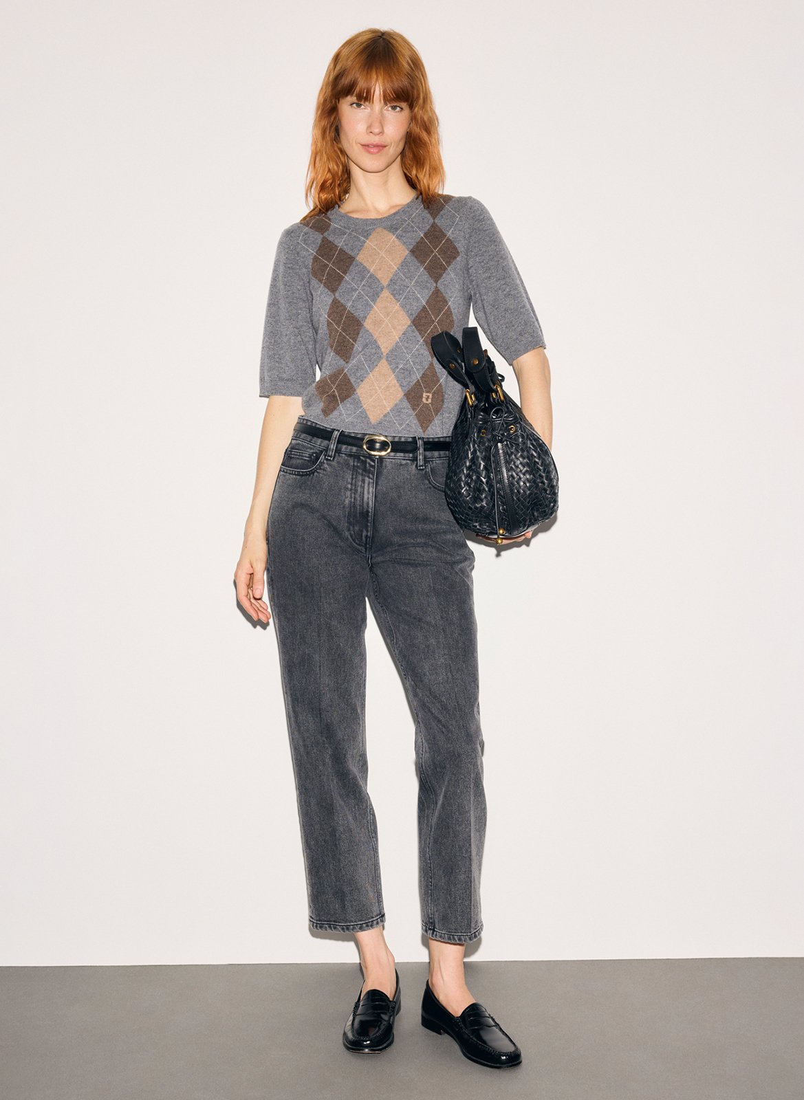Pull droit col rond à imprimé en laine GERARD DAREL Gris