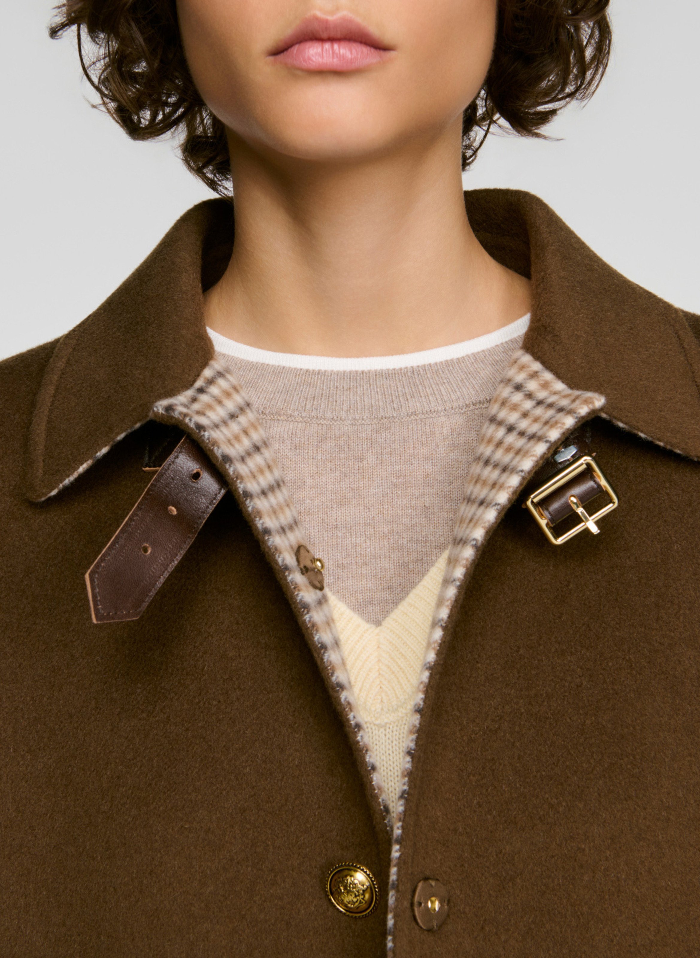 Manteau long ample zippé uni SANDRO Kaki