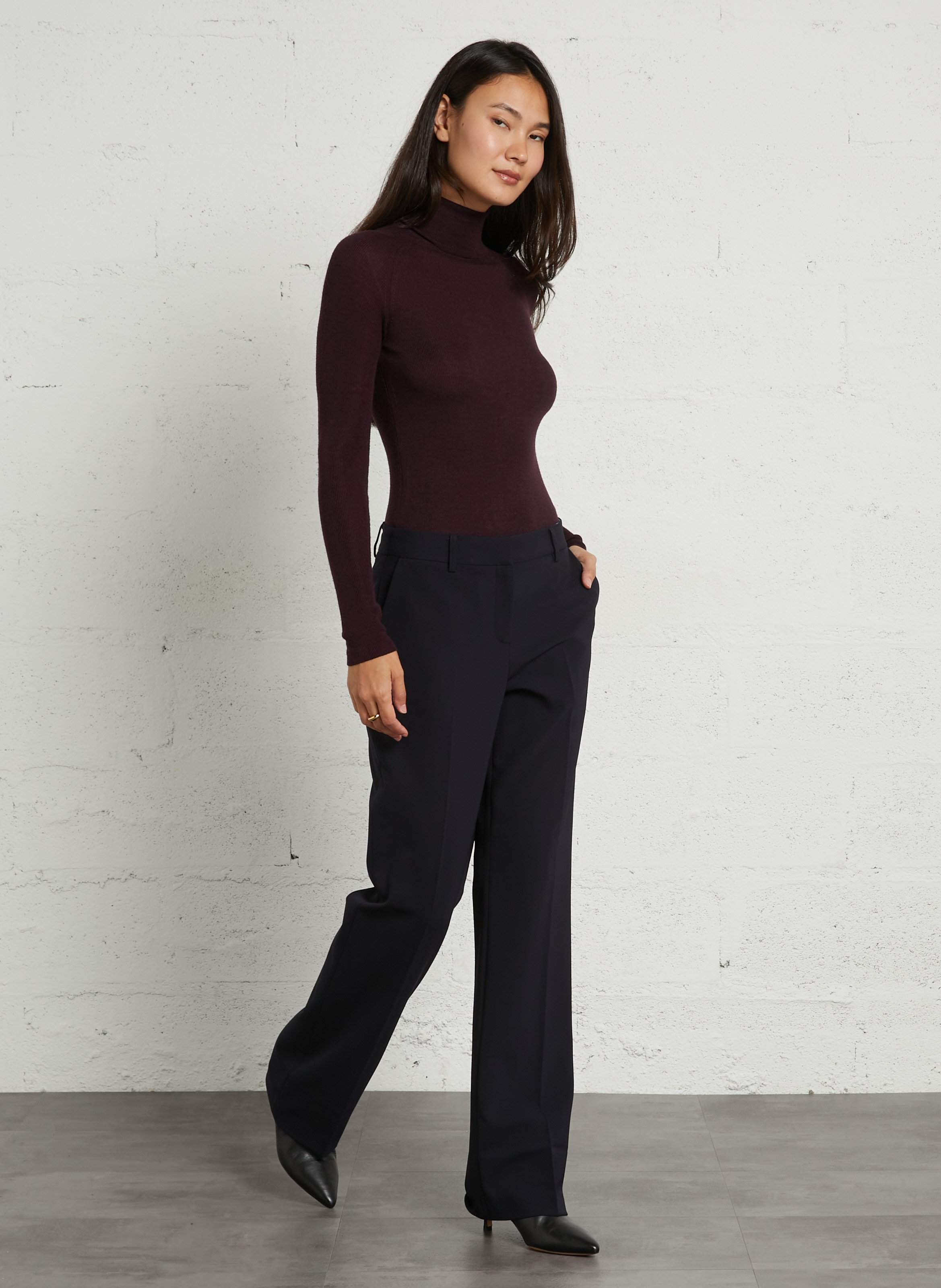 Ribbed turtleneck sweater in merino wool and silk MAJESTIC FILATURES Plums