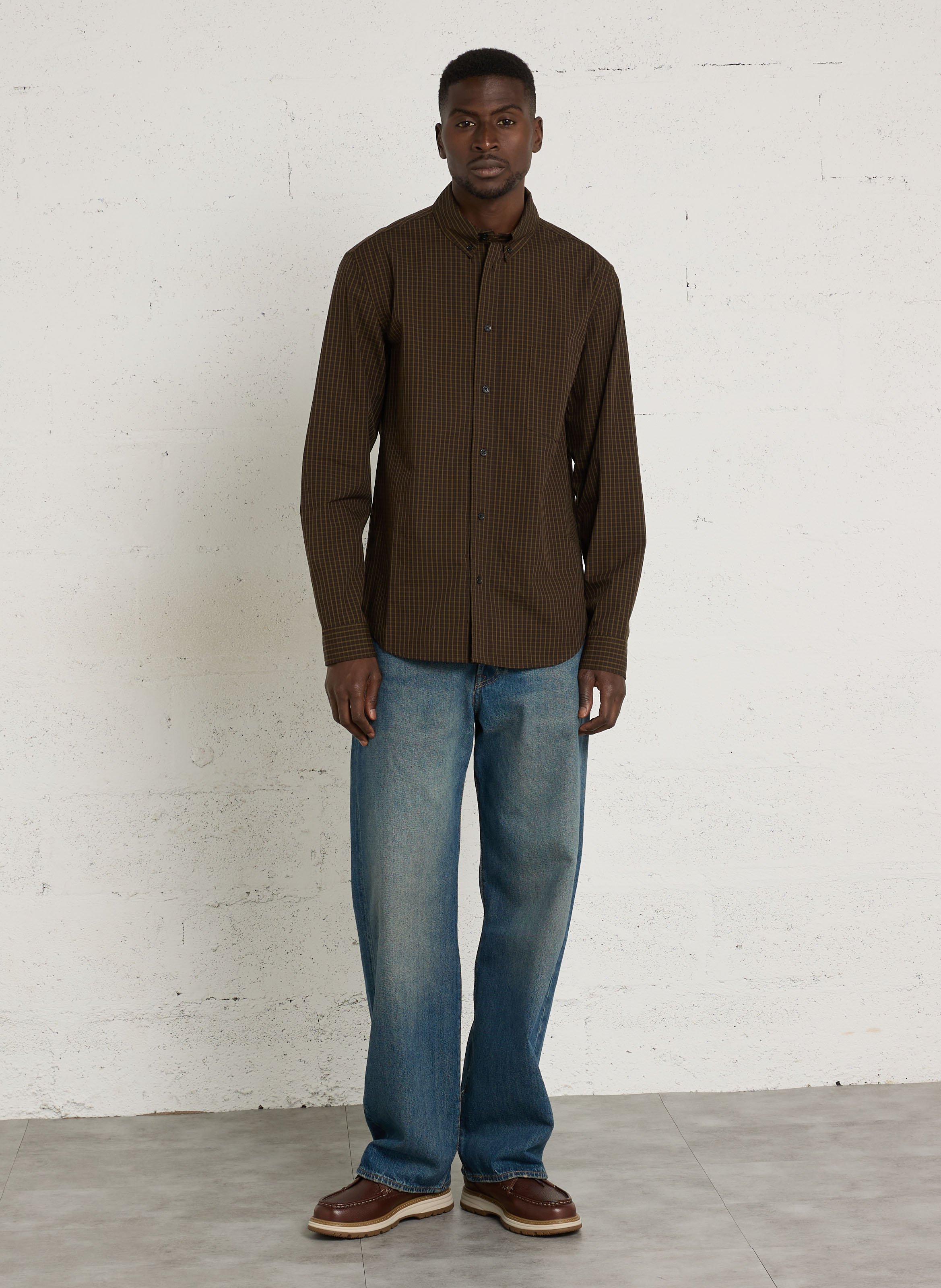 Chemise droite col boutonné à carreaux en coton MINIMUM Marron