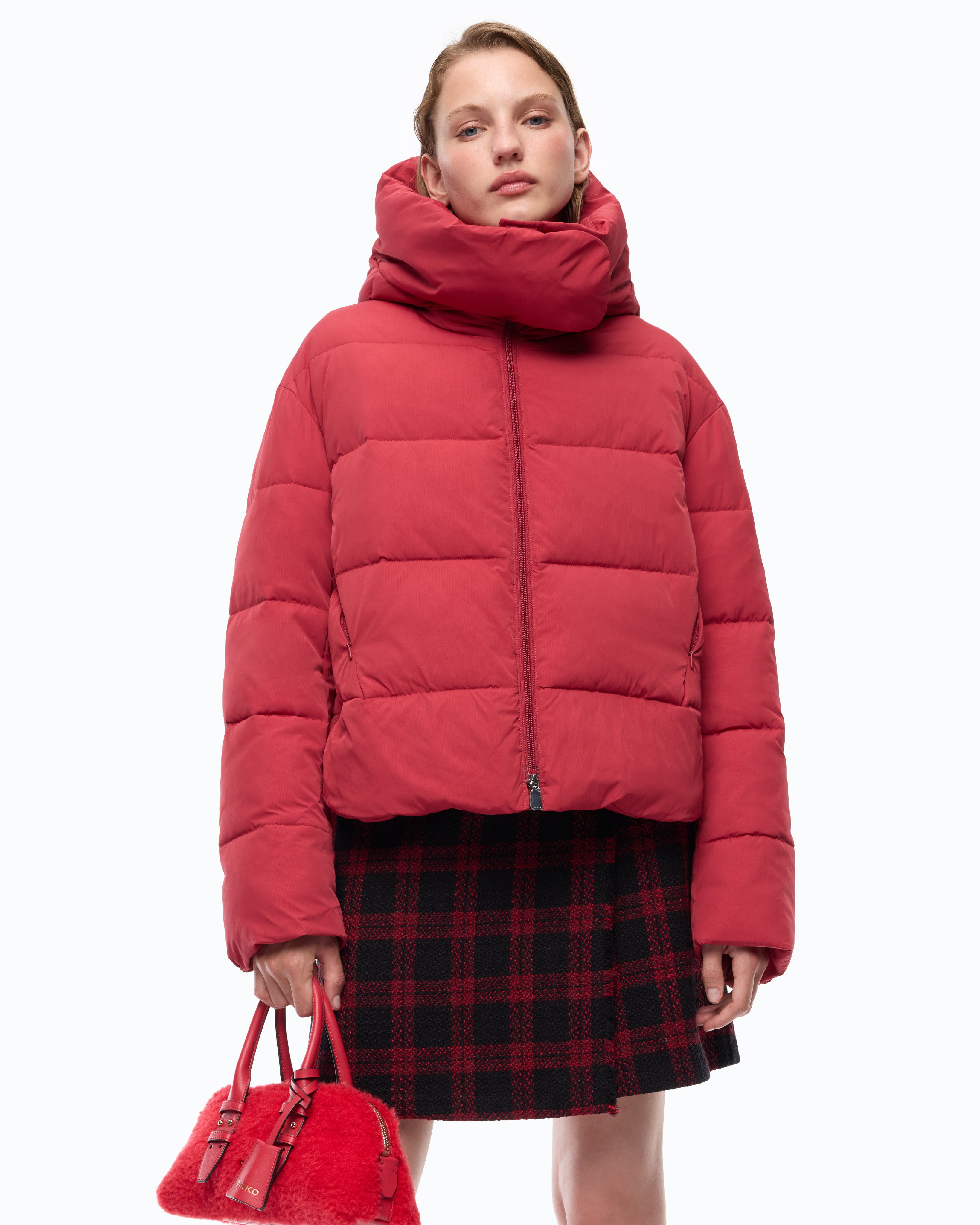 Doudoune à capuche en tissu technique PINKO Rouge