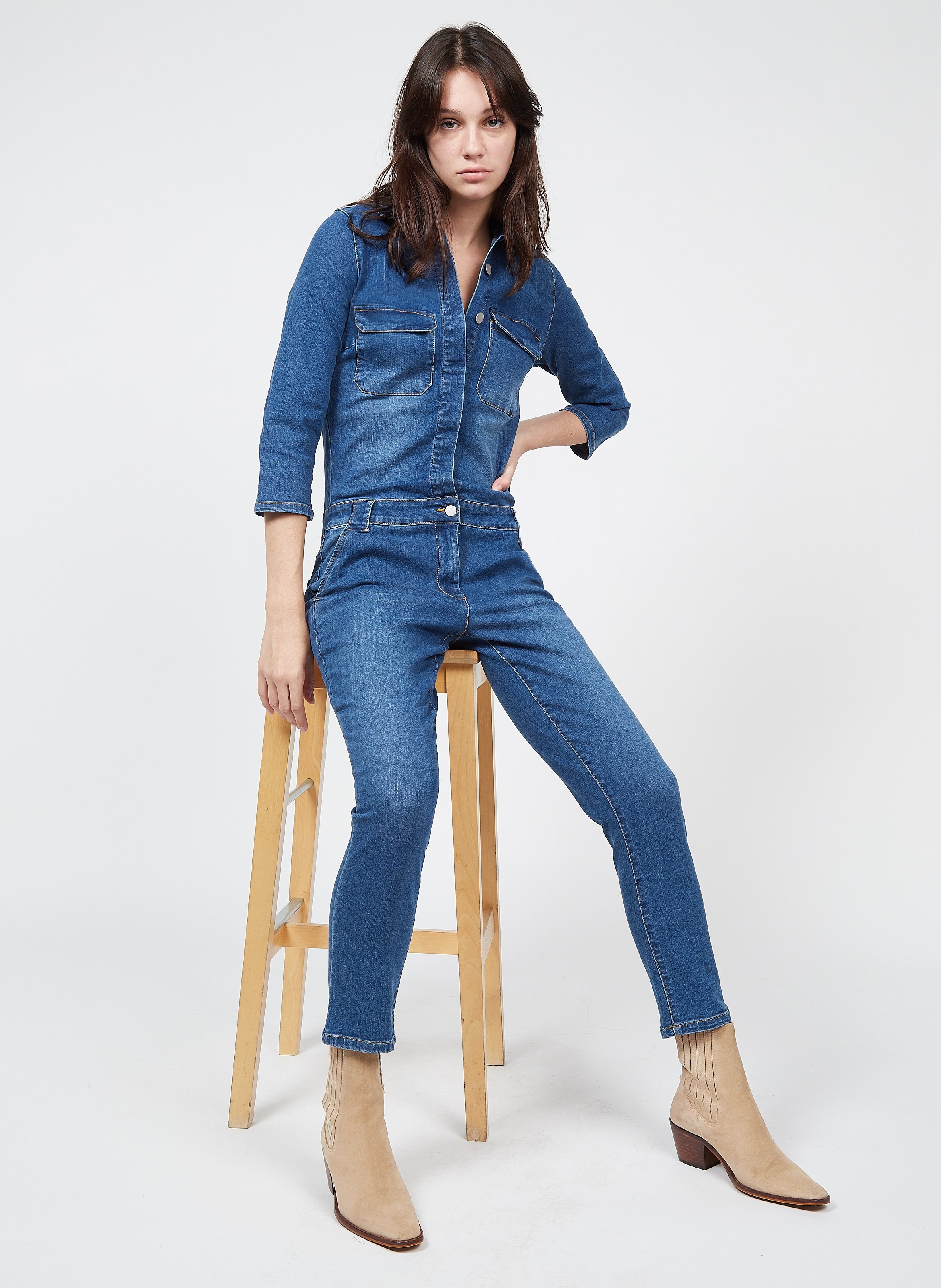Jumpsuit Van Spijkerstof Medium Blue Denim Vila Dames Place des