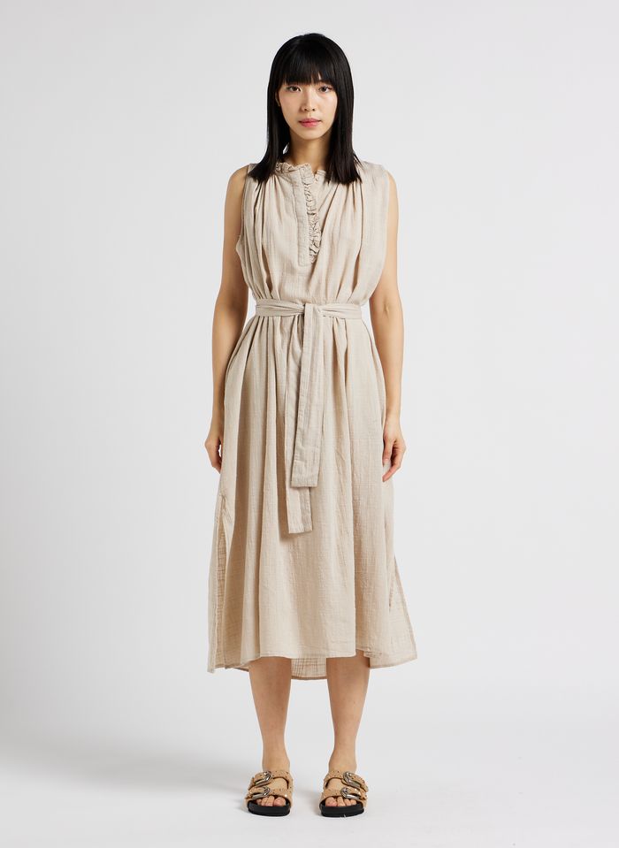 Cotton-blend Midi Dress With Ruffled Collar Sand Bellepiece - Women ...