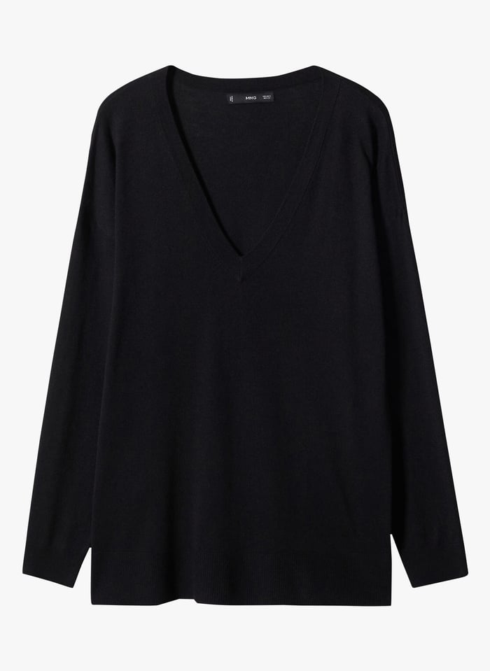 Thin V neck Sweater Noir Mango Women Place des Tendances