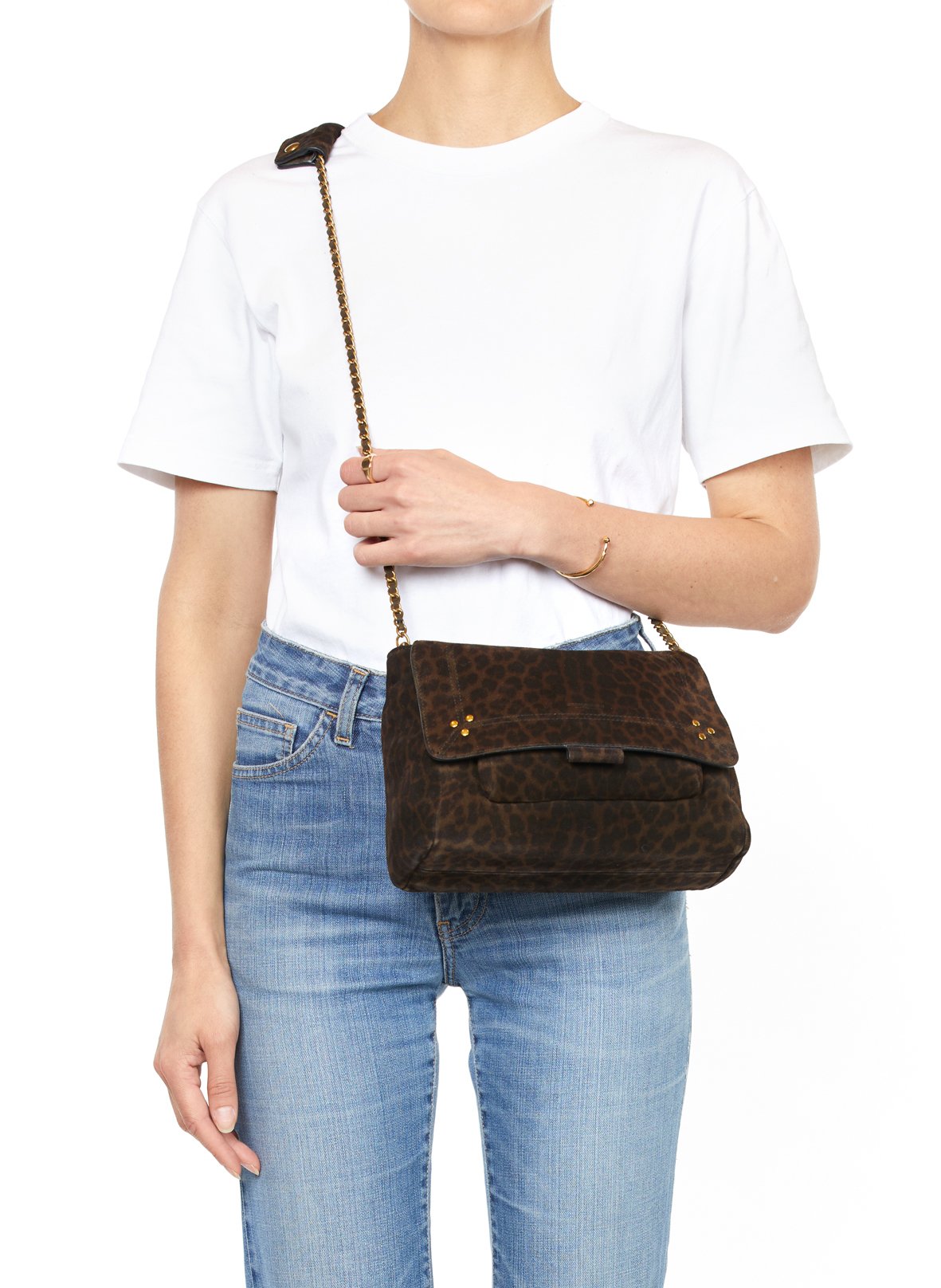 Leopard print leather messenger bag JEROME DREYFUSS Khaki
