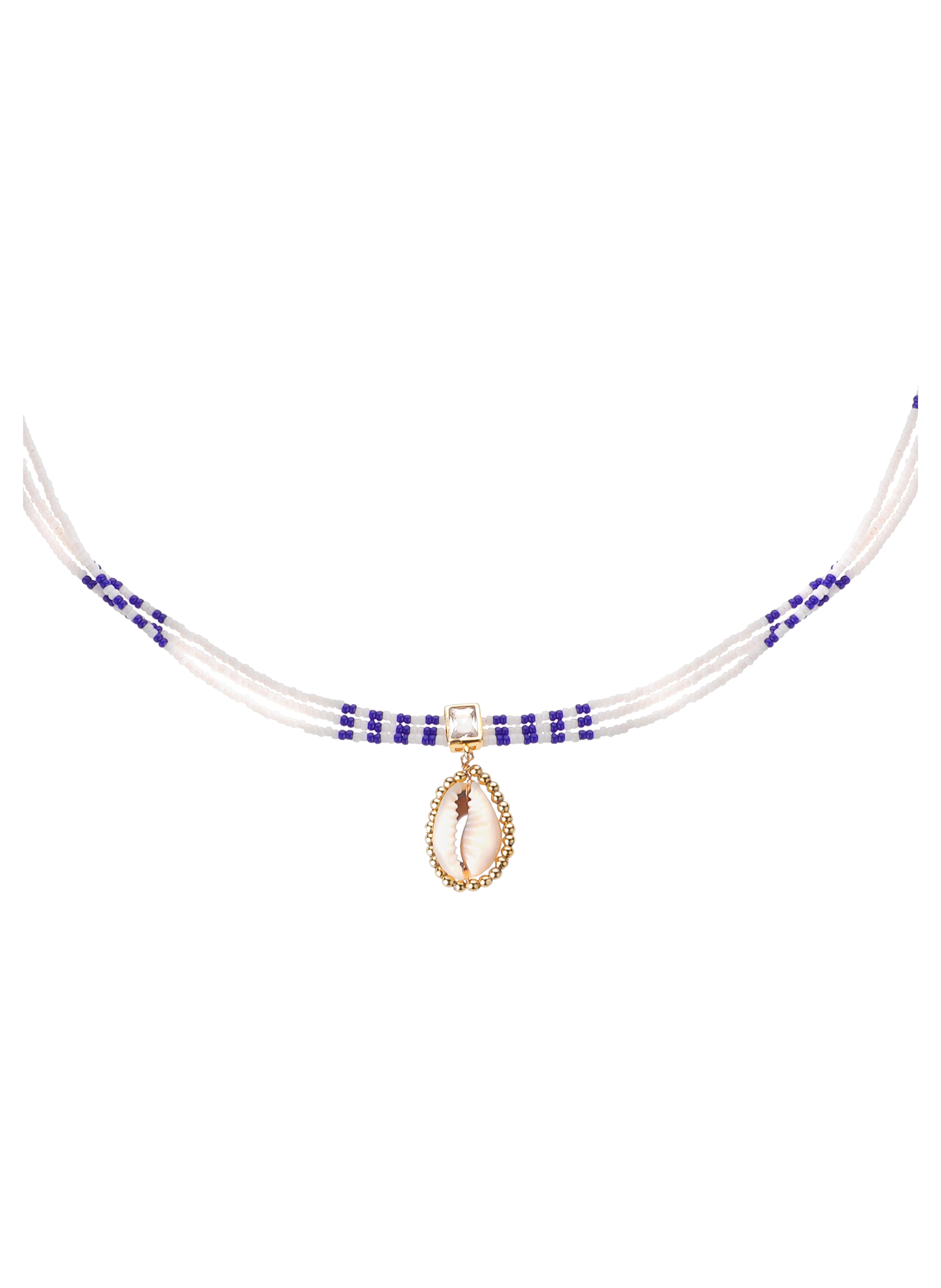 Adjustable multi-strand necklace with pearl and central pendant HIPANEMA White