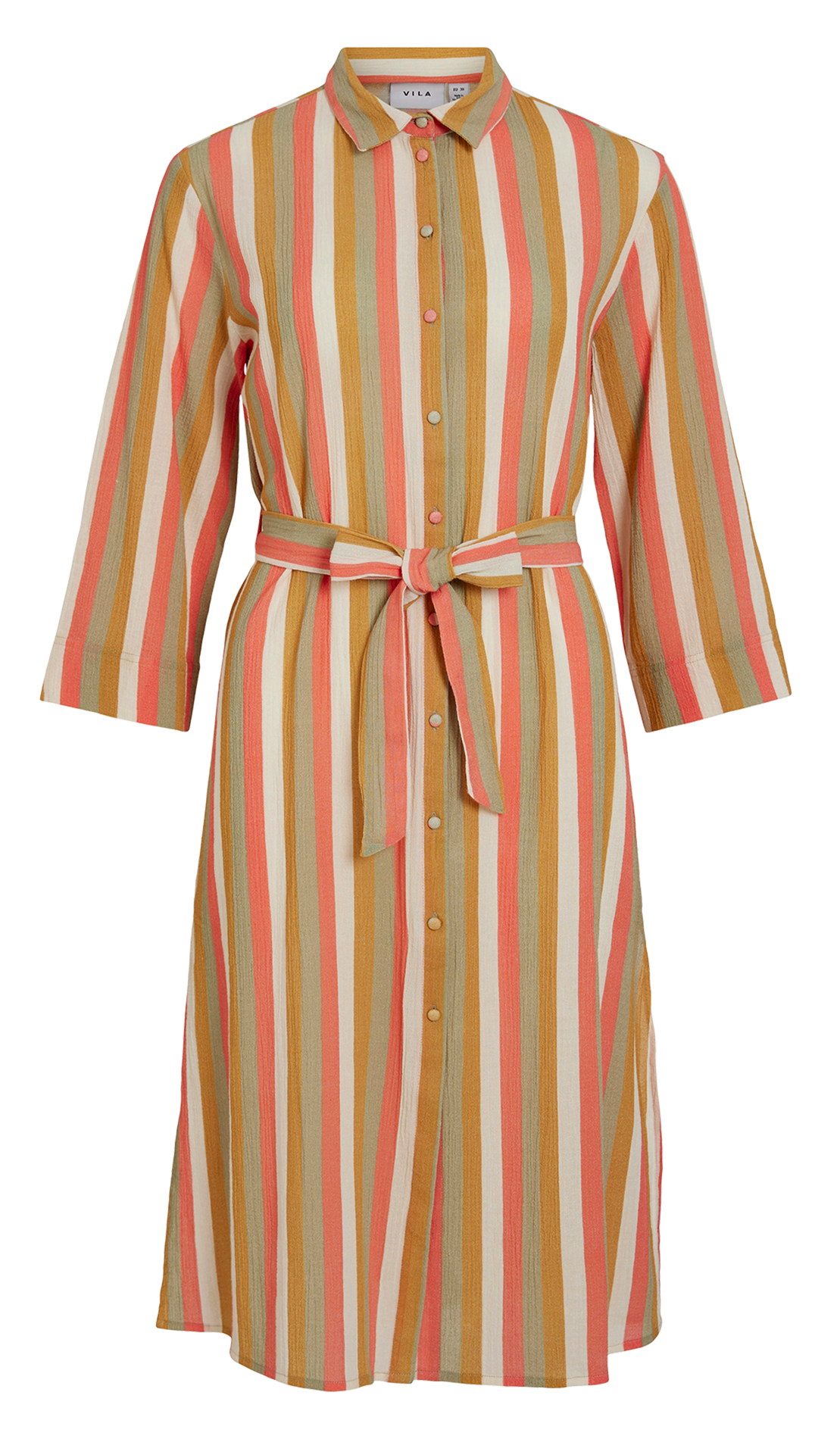 Striped organic cotton midi dress VILA Brown