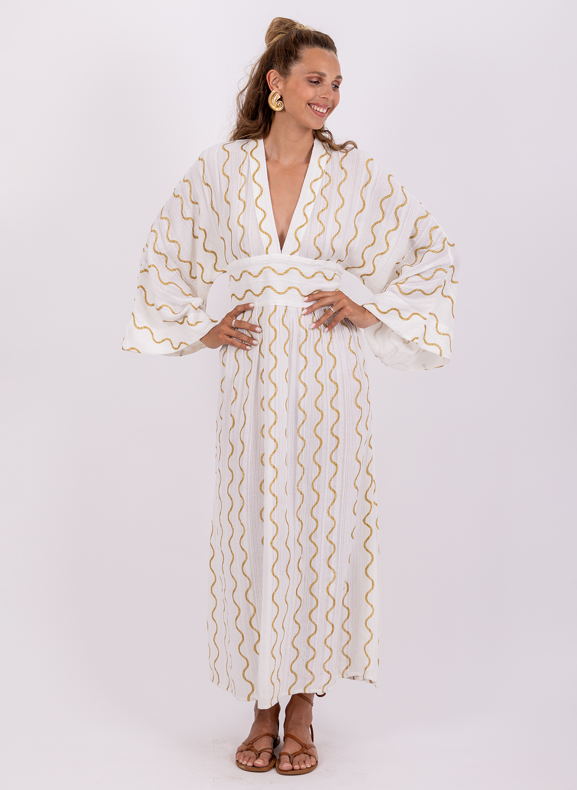 Robe longue large col V en coton SUNDRESS Blanc