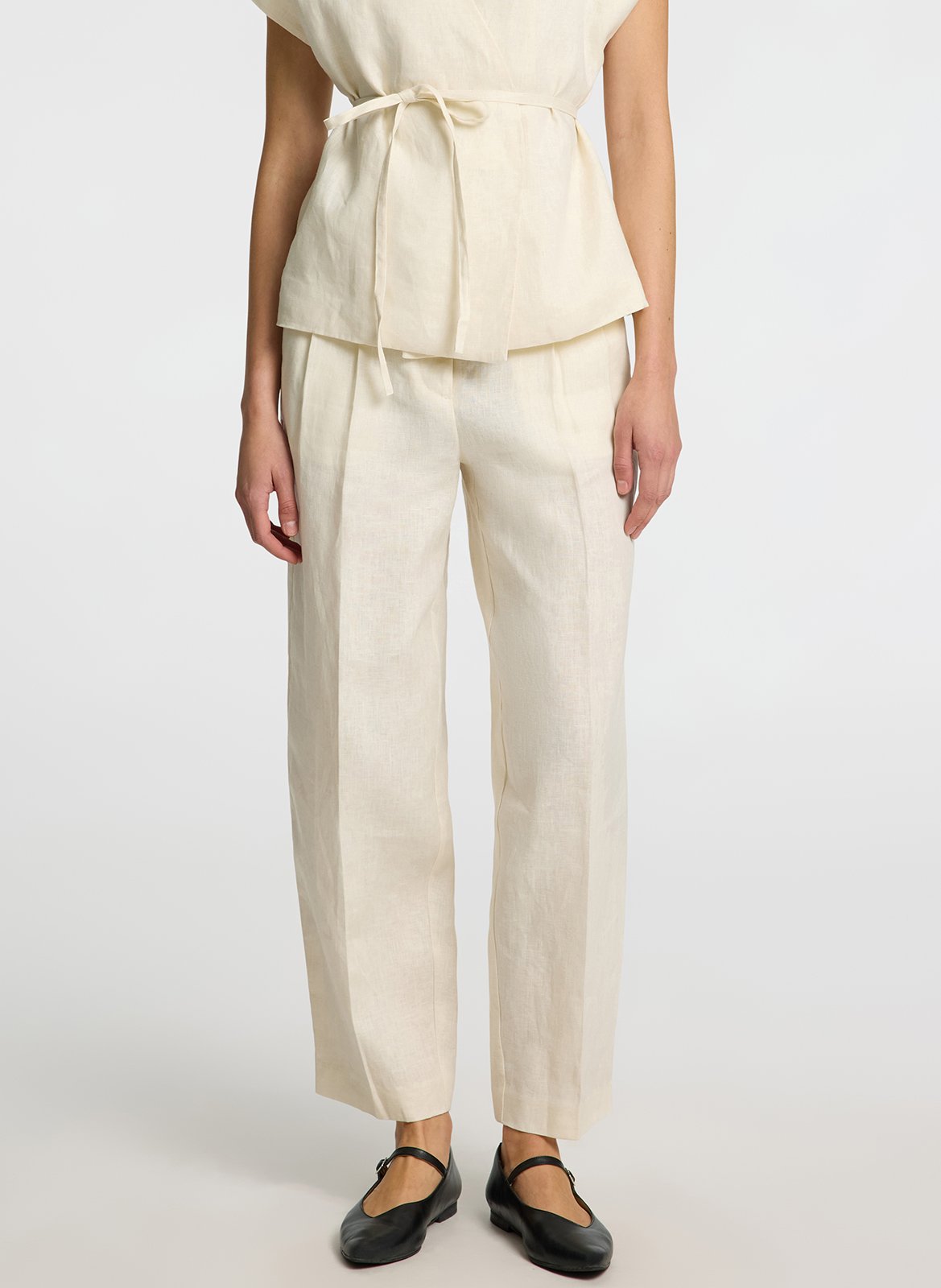 Pantalon à pinces en lin SELECTED Beige