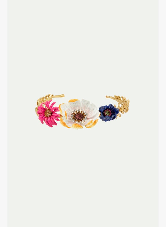 Bracelet-jonc Idyllia, Fleur, Jaune, Métal rhodié Bracelet-jonc Idyllia, Fleur, Jaune, Métal rhodié