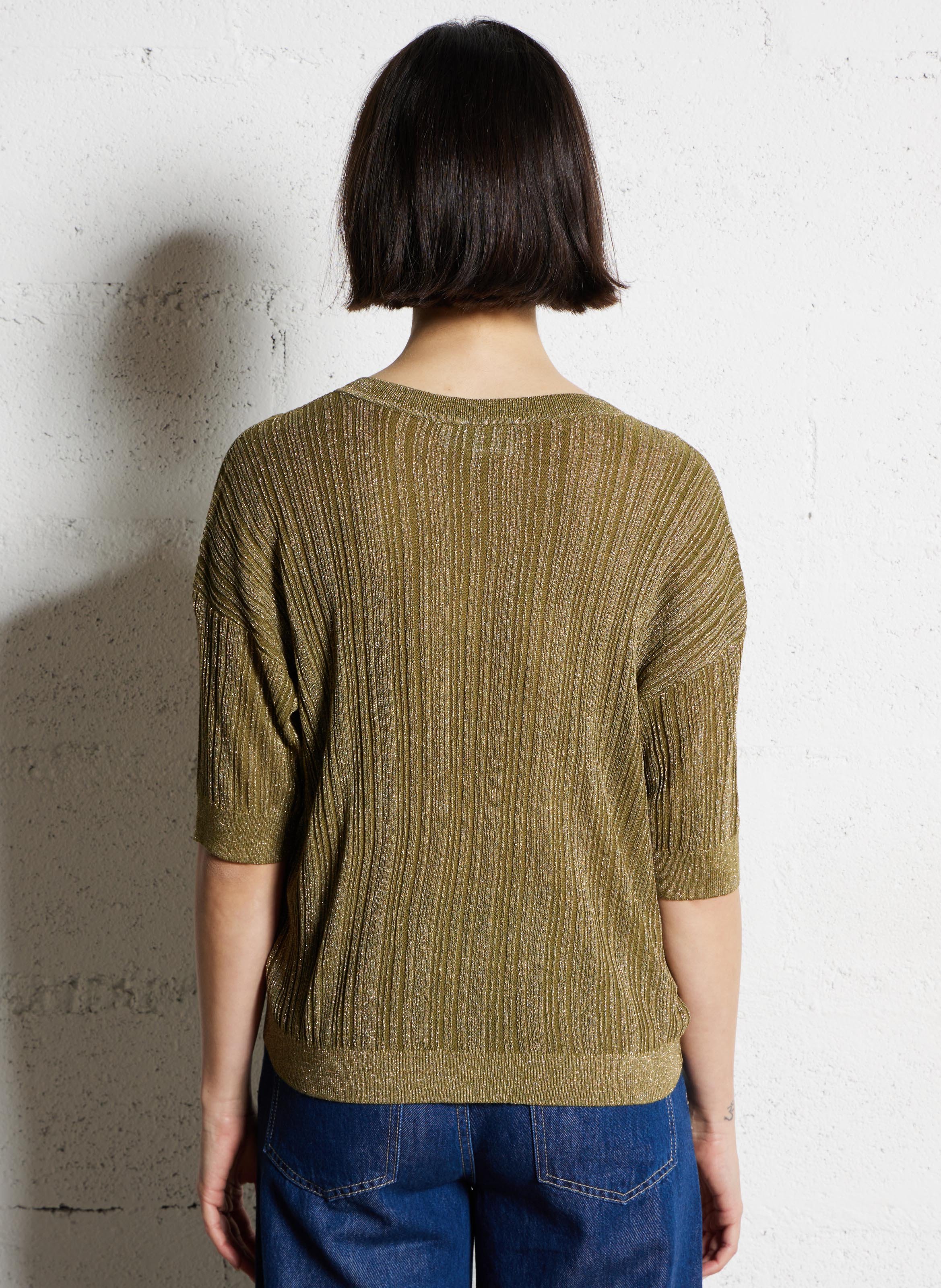 Pullover mit V-Ausschnitt im Metallic-Look Grun