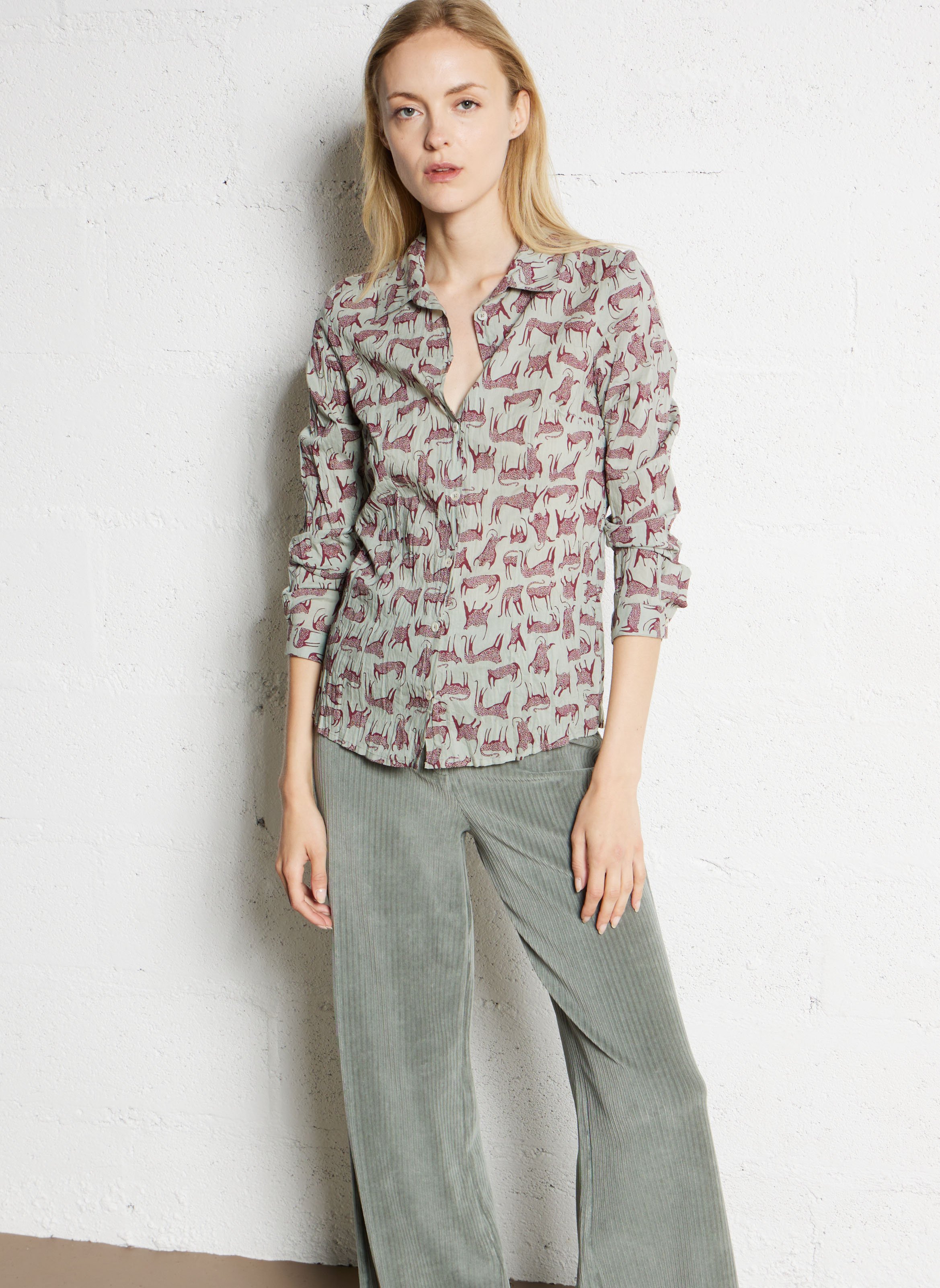 Chemise droite en coton imprimé NICE THINGS Vert