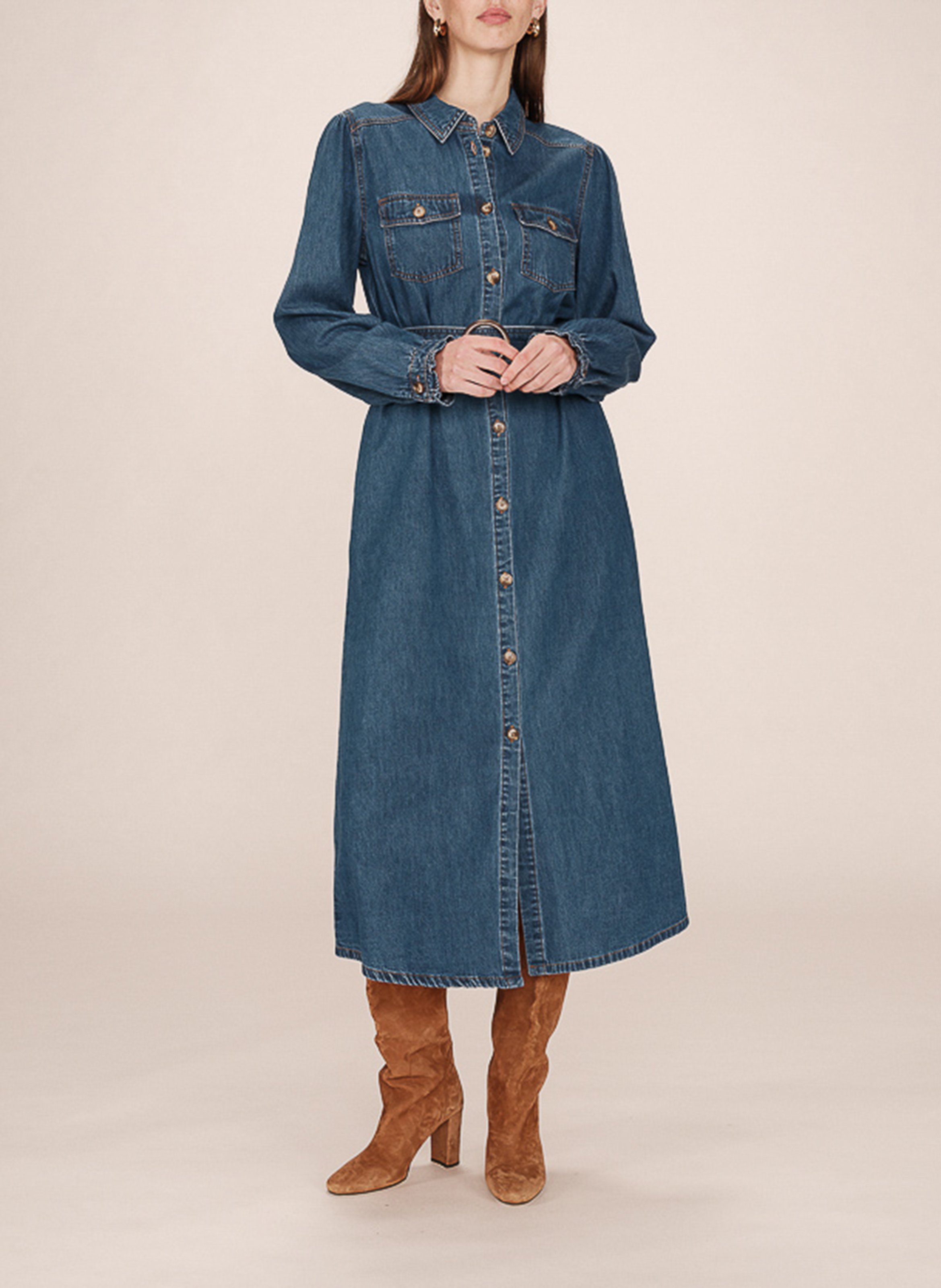 Long cotton-blend dress GRACE ET MILA Blue