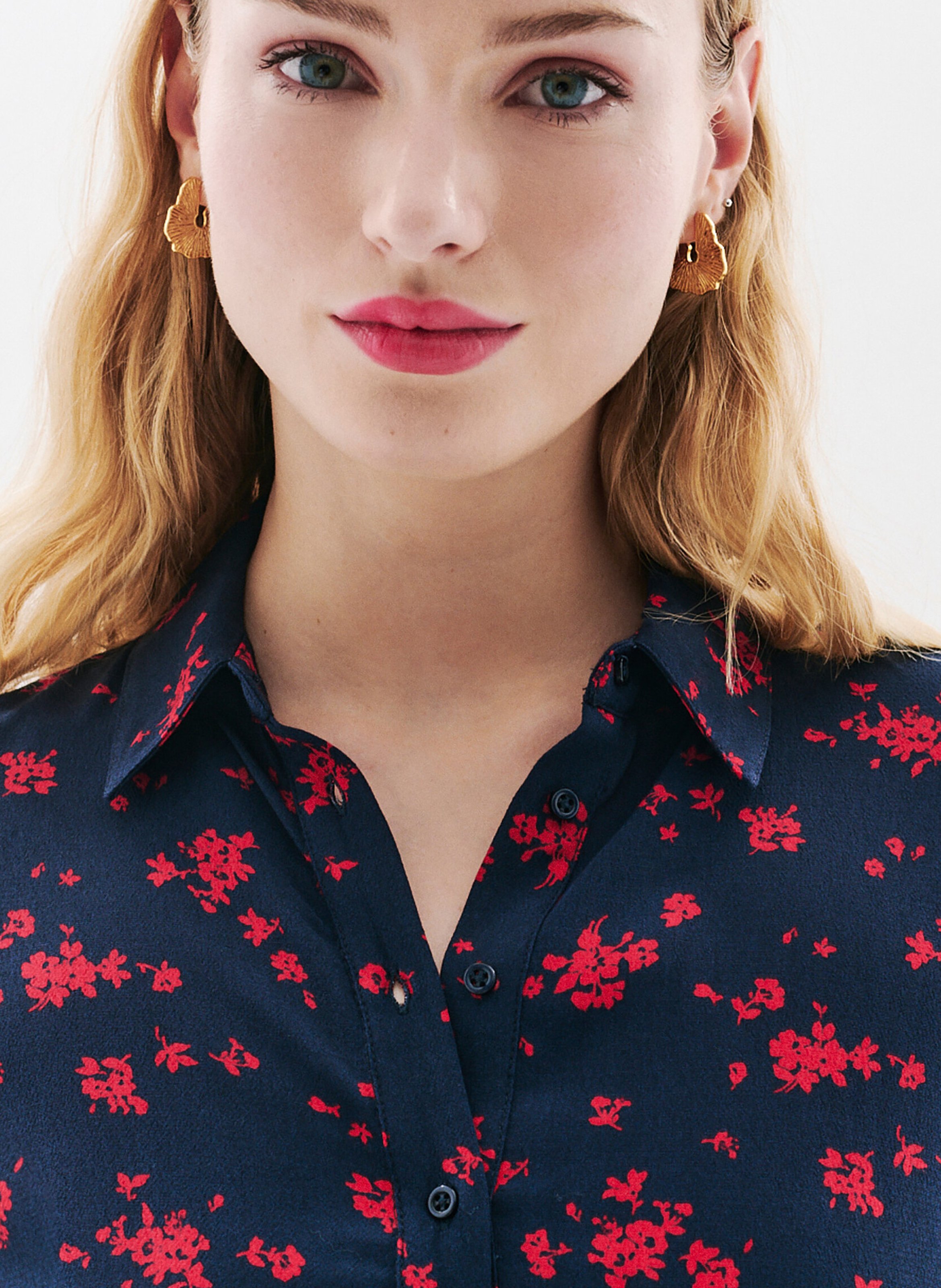 Halflange jurk met klassieke kraag en print CAROLL Zwart