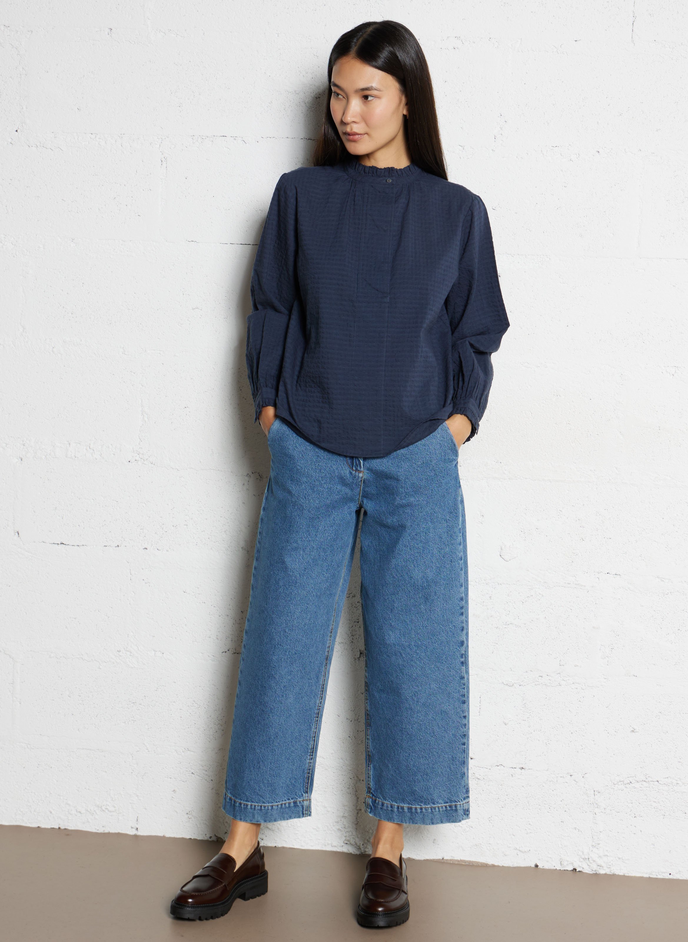 Wide-leg cotton jeans BELLEPIECE Blue