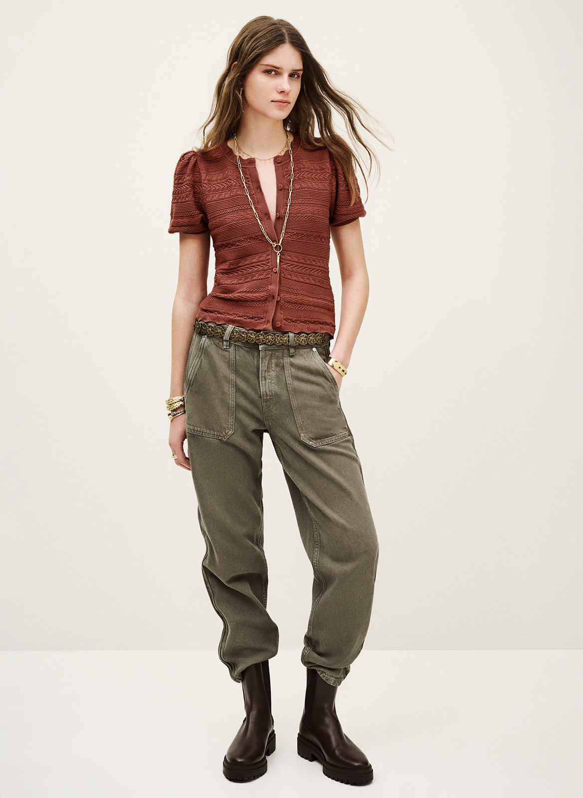 Pull col rond en coton mélangé  BA&SH Marron