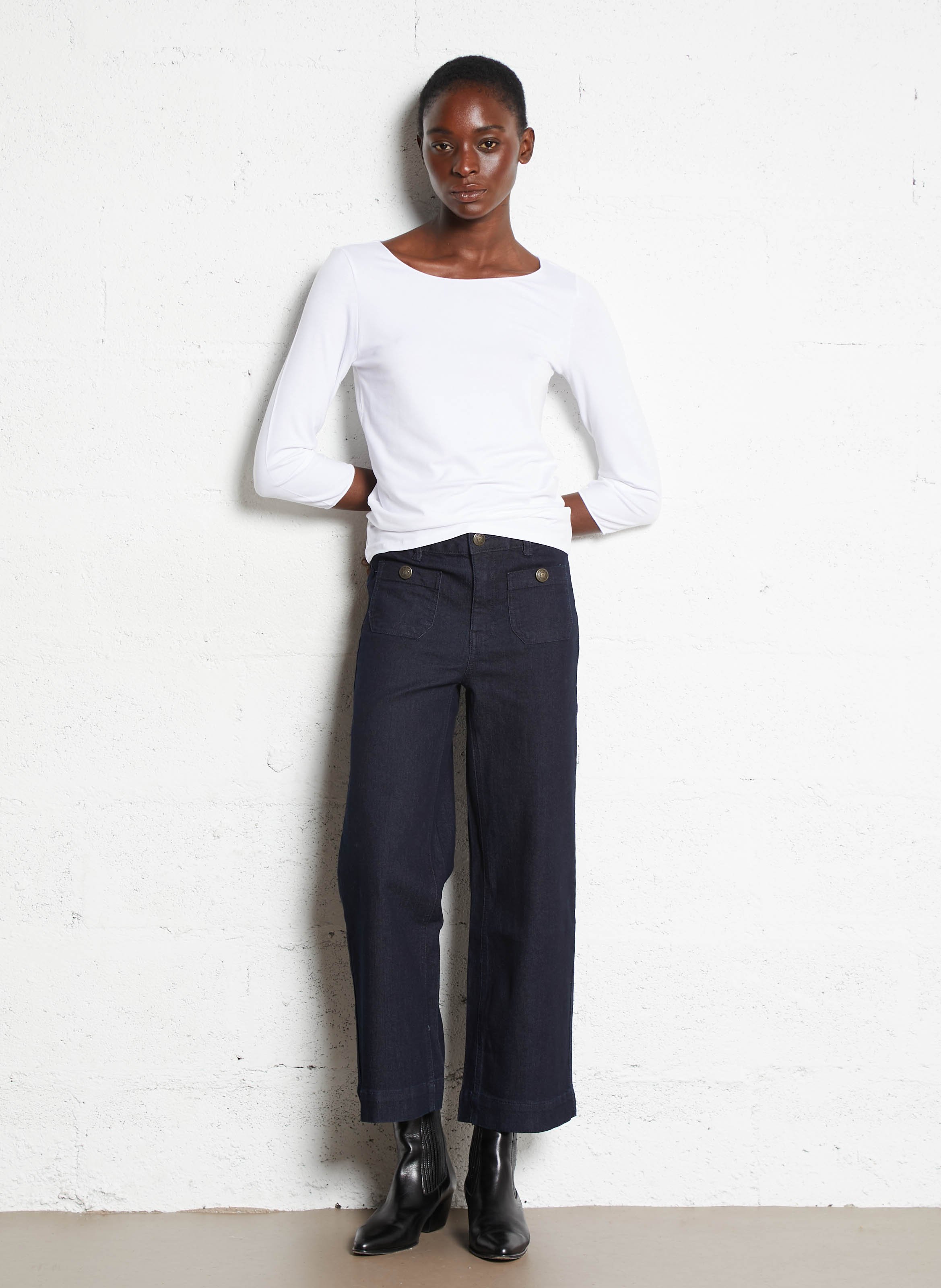 Tee-shirt col bateau  MAJESTIC FILATURES Blanc