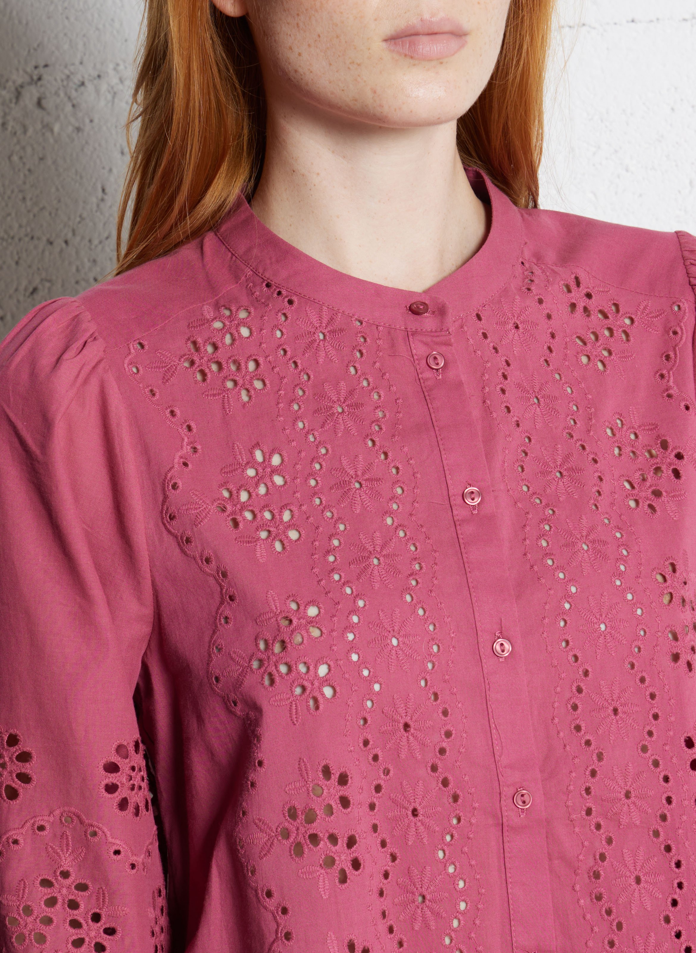 Chemisier ample col mao en coton SUD EXPRESS Rose