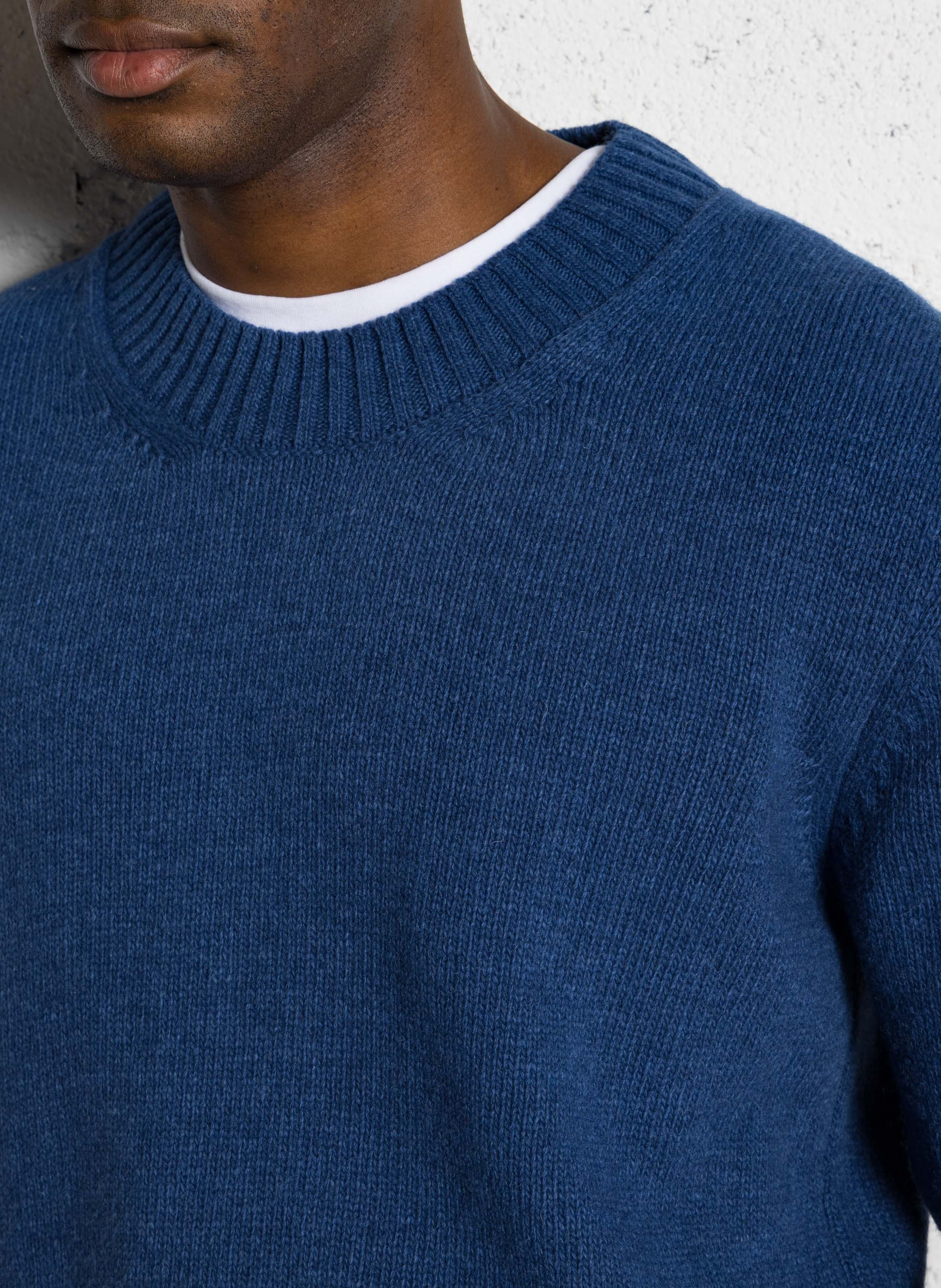 Round-neck wool-blend straight-cut sweater AU PRINTEMPS PARIS Blue