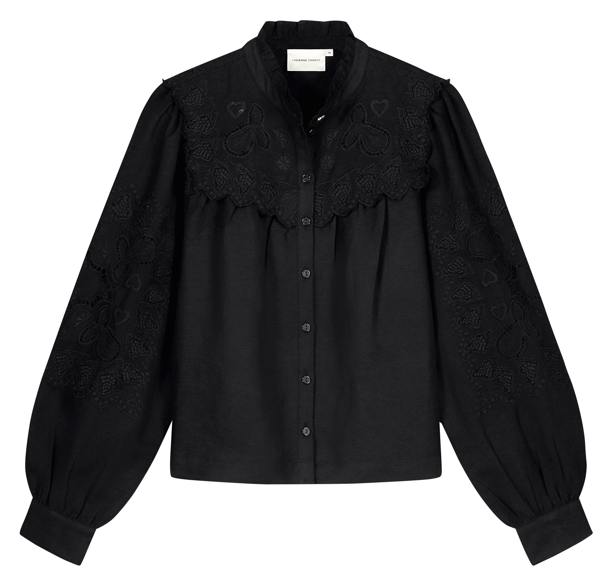 Chemise droite brodée en lin mélangé FABIENNE CHAPOT Noir