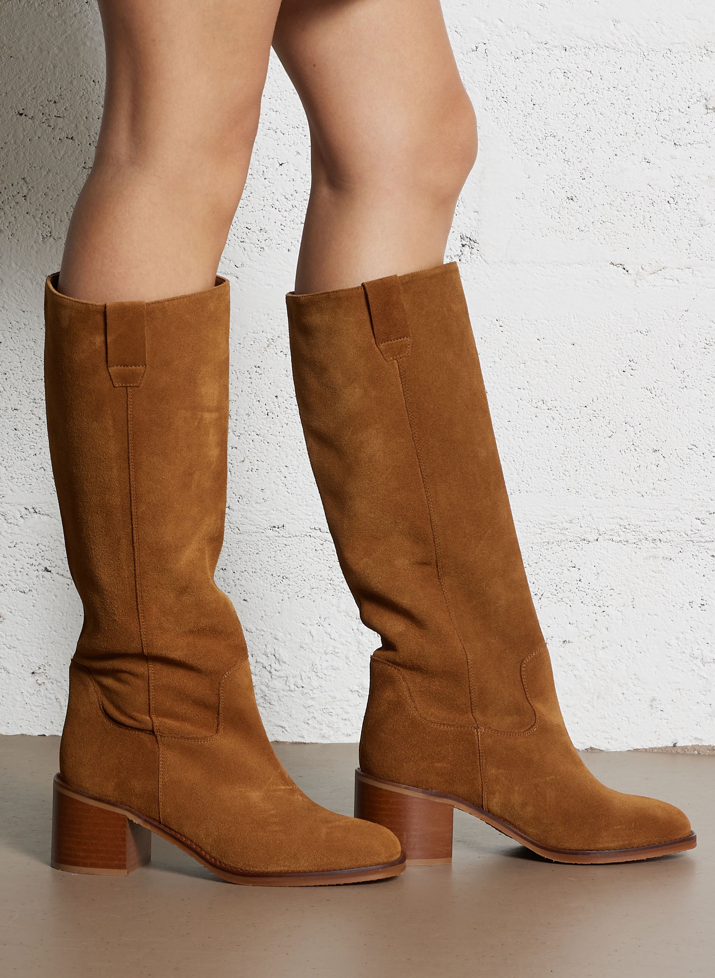 Bottes hautes unies en cuir suédé MAISON 123 Beige