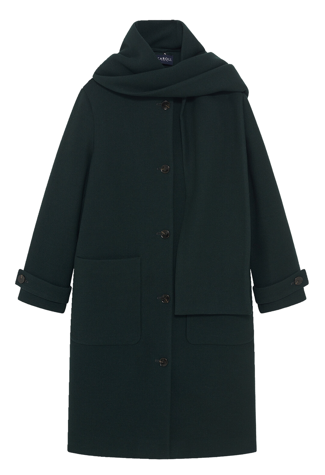 Manteau col montant en laine mélangée CAROLL Vert