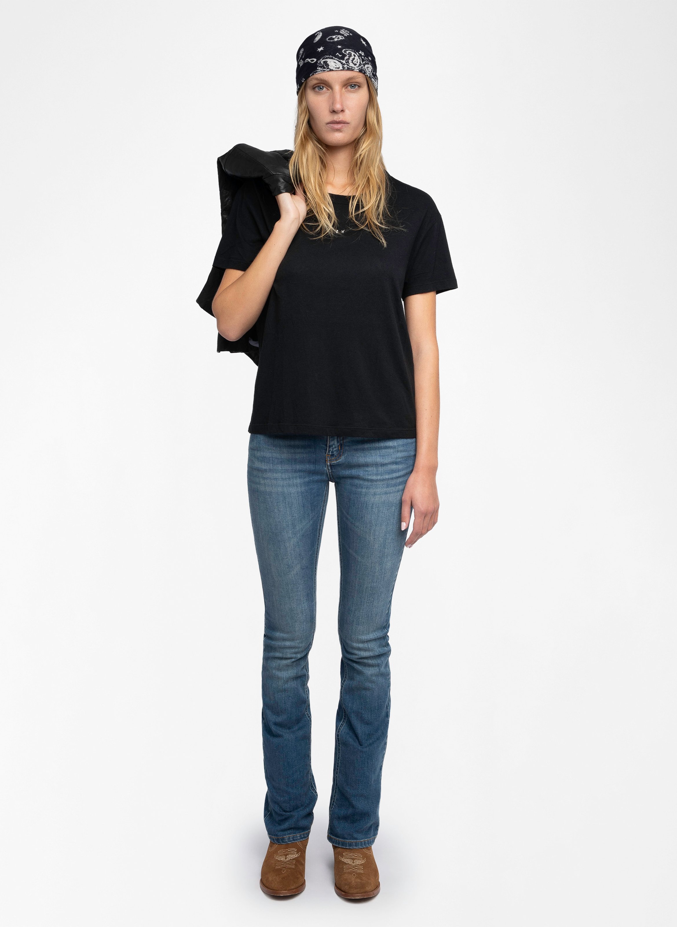 T-shirt dritta in misto cotone e lino ZADIG&VOLTAIRE Nero