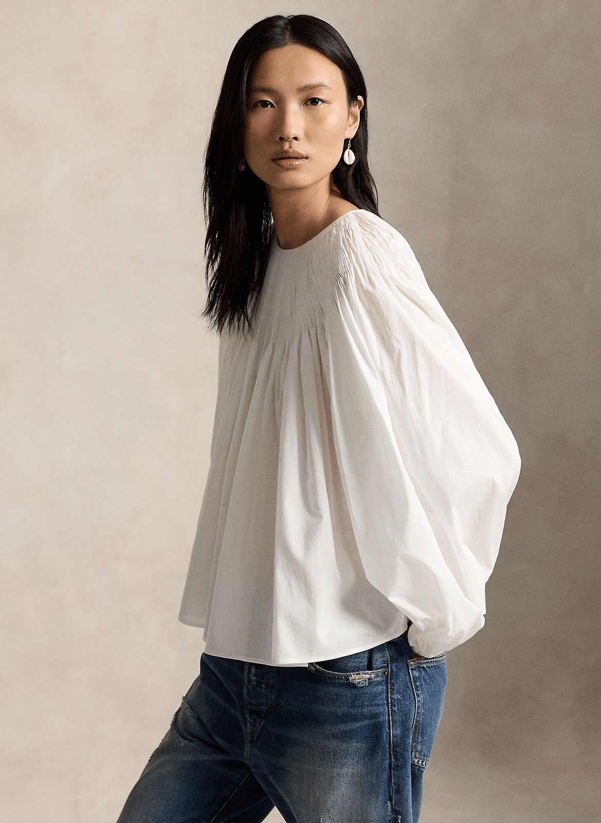 Blouse oversize col rond en coton POLO RALPH LAUREN Blanco