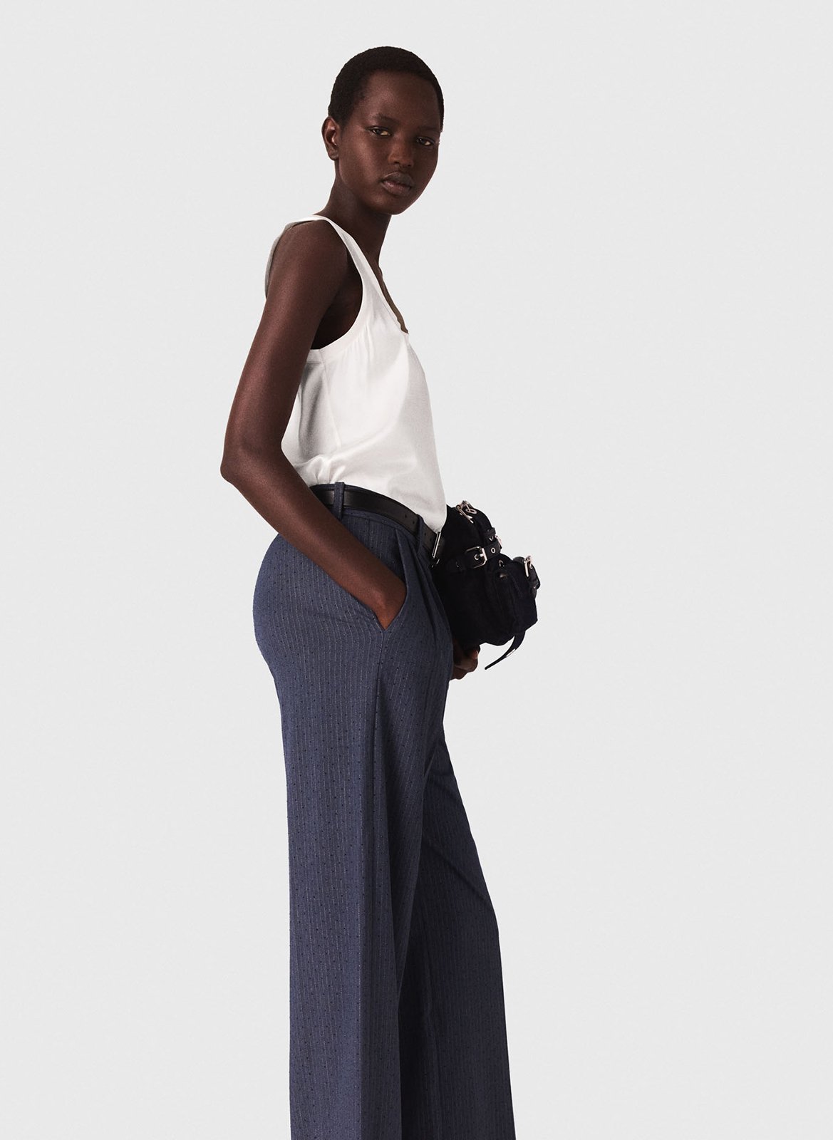 Débardeur col rond droit en soie mélangé MAJE Blanc