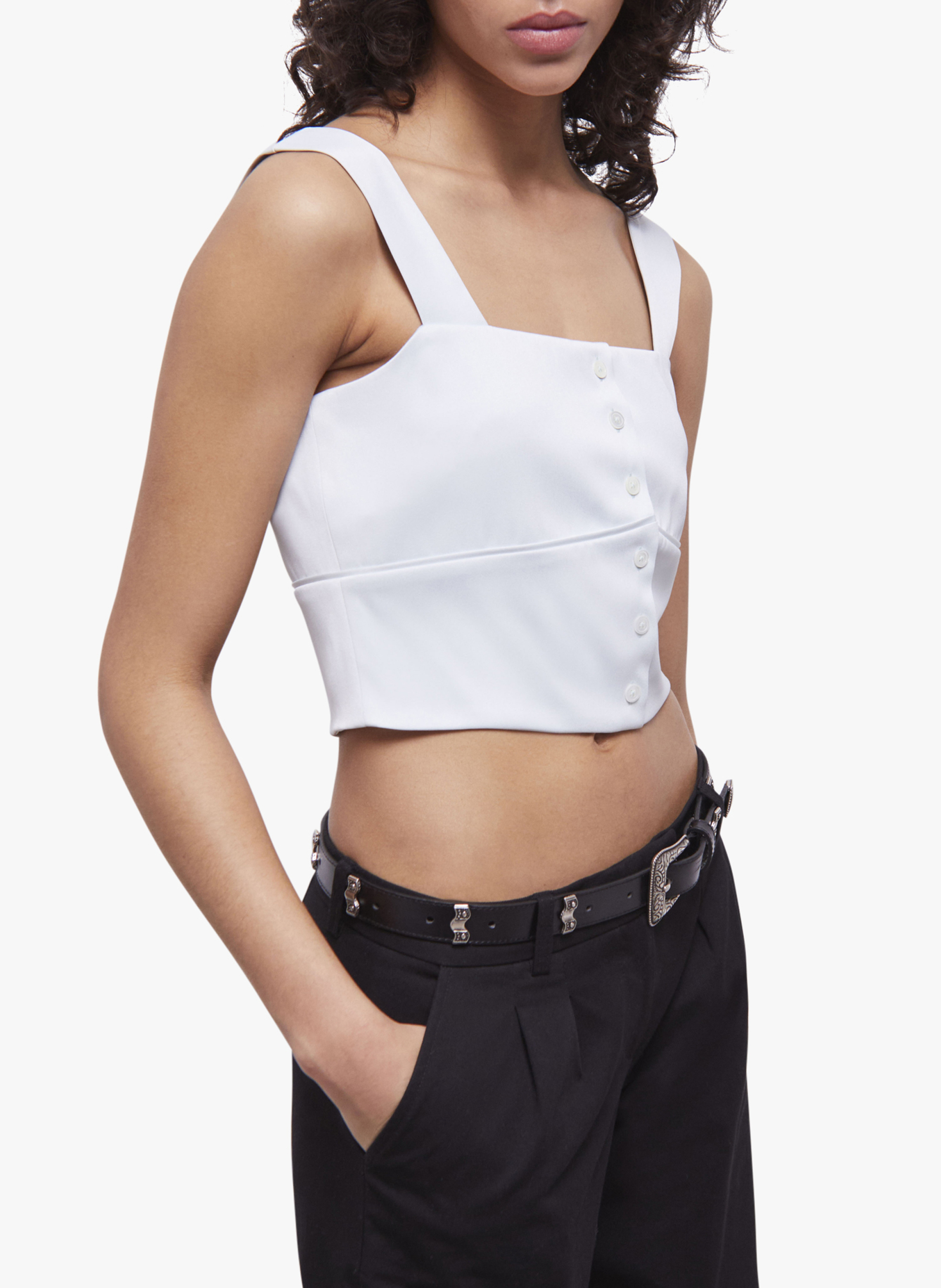 Square-neck cotton crop top THE KOOPLES Green