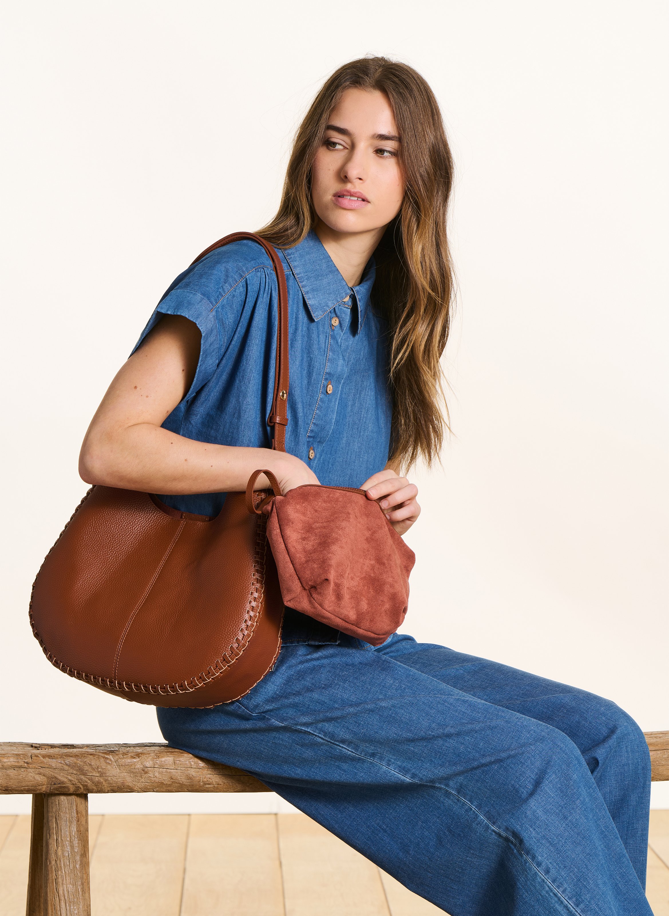 Sac porté épaule en cuir LA FEE MARABOUTEE Marron