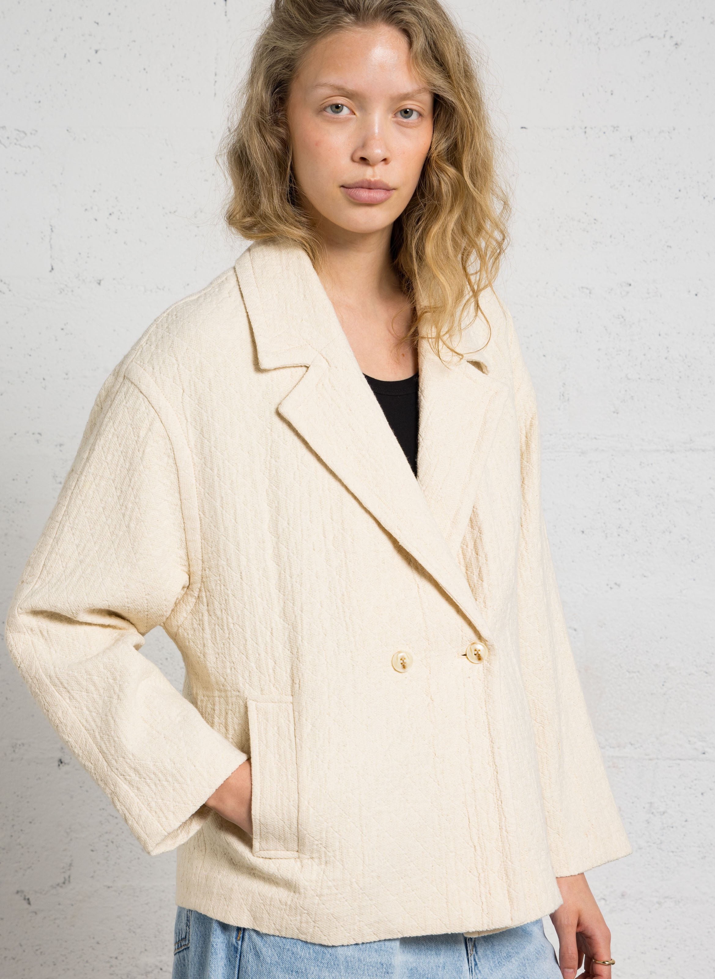 Veste col tailleur en coton THE KORNER Blanc