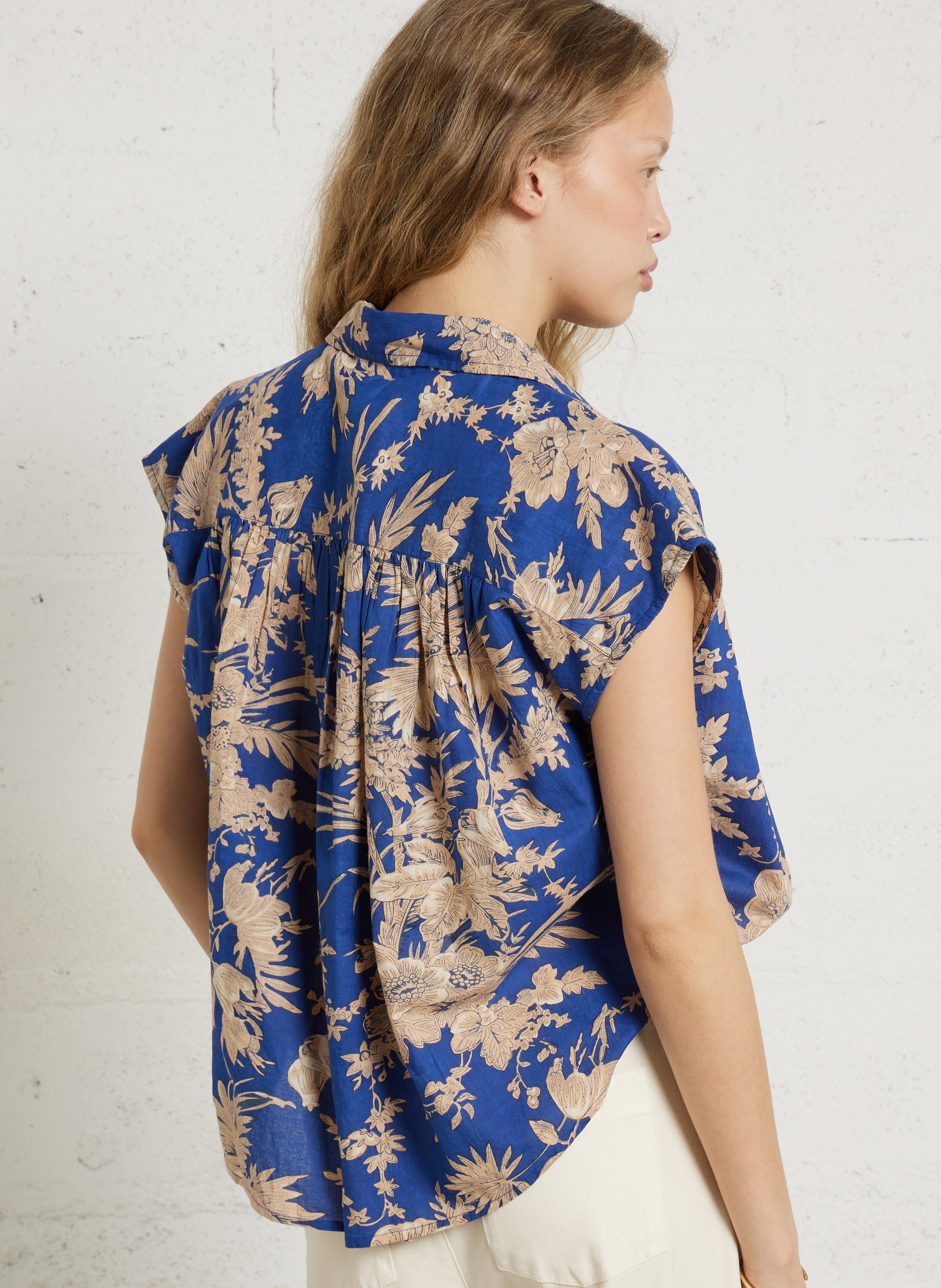 Blouse col chemise en coton FEEKA Bleu