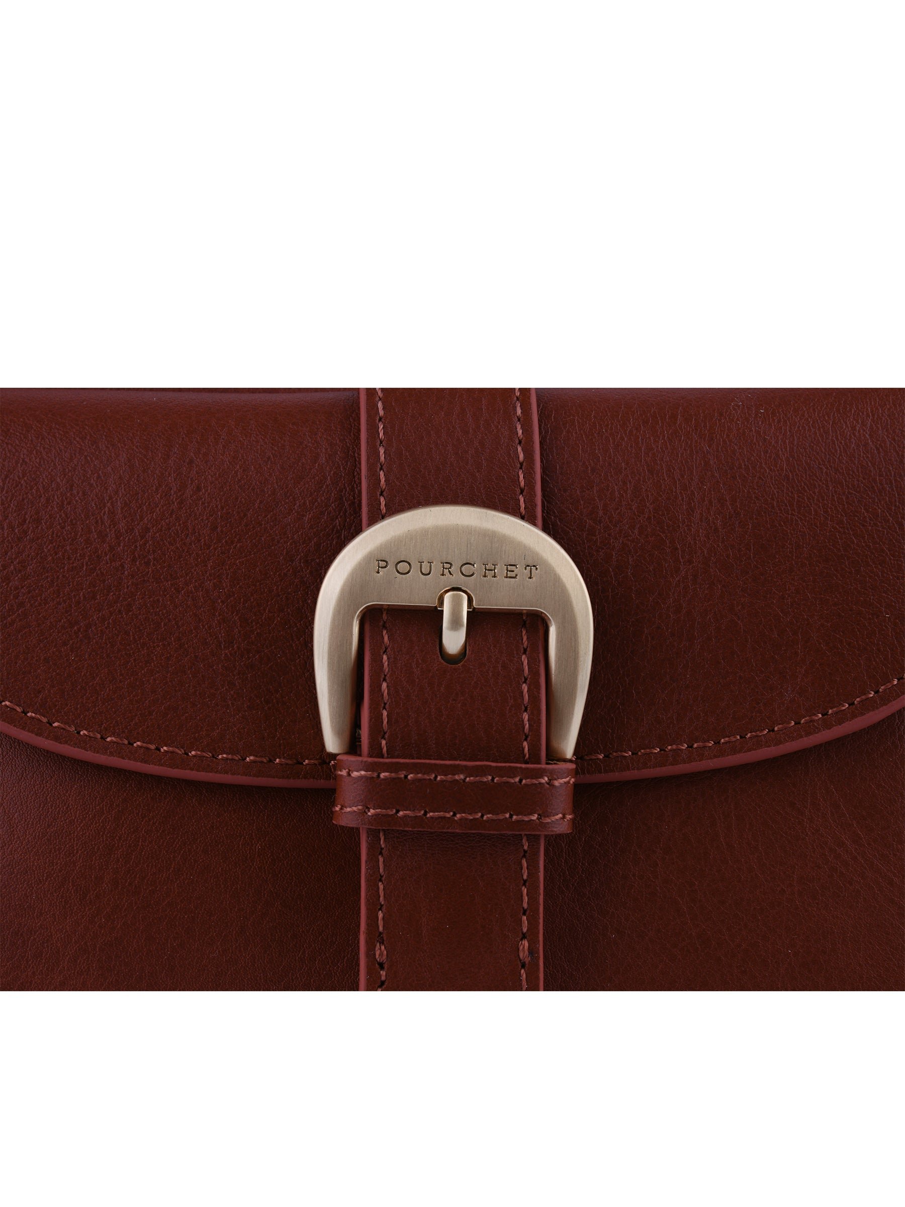 Calfskin leather shoulder bag POURCHET Brown