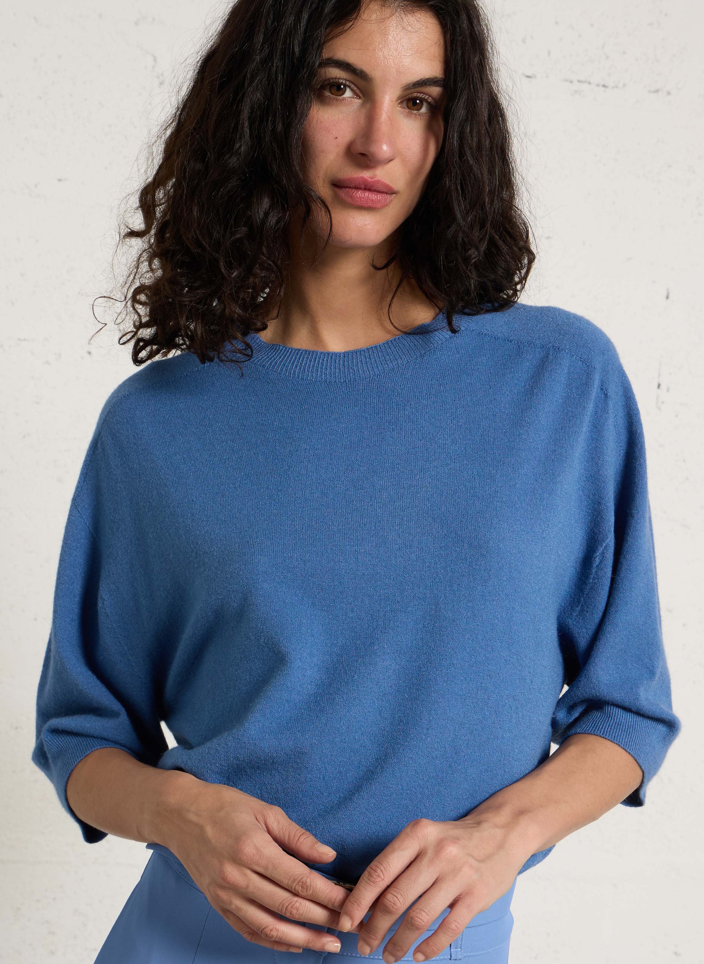 Pull ample col rond en maille mélangée IMPERIAL Bleu