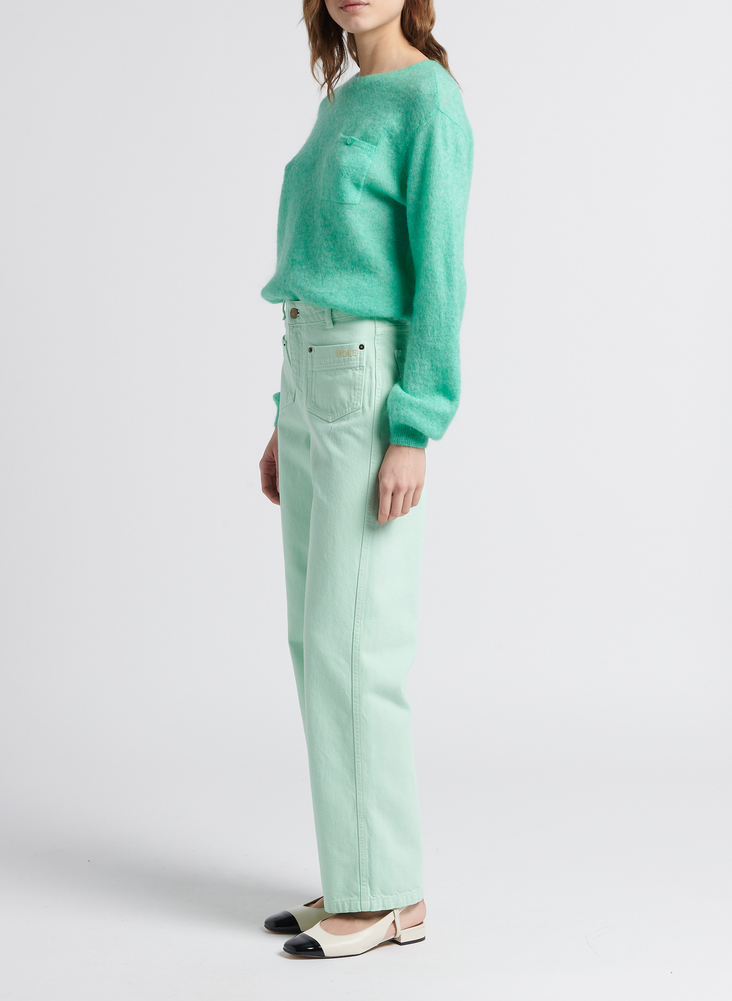 Jean droit brodé en coton INDEE Vert