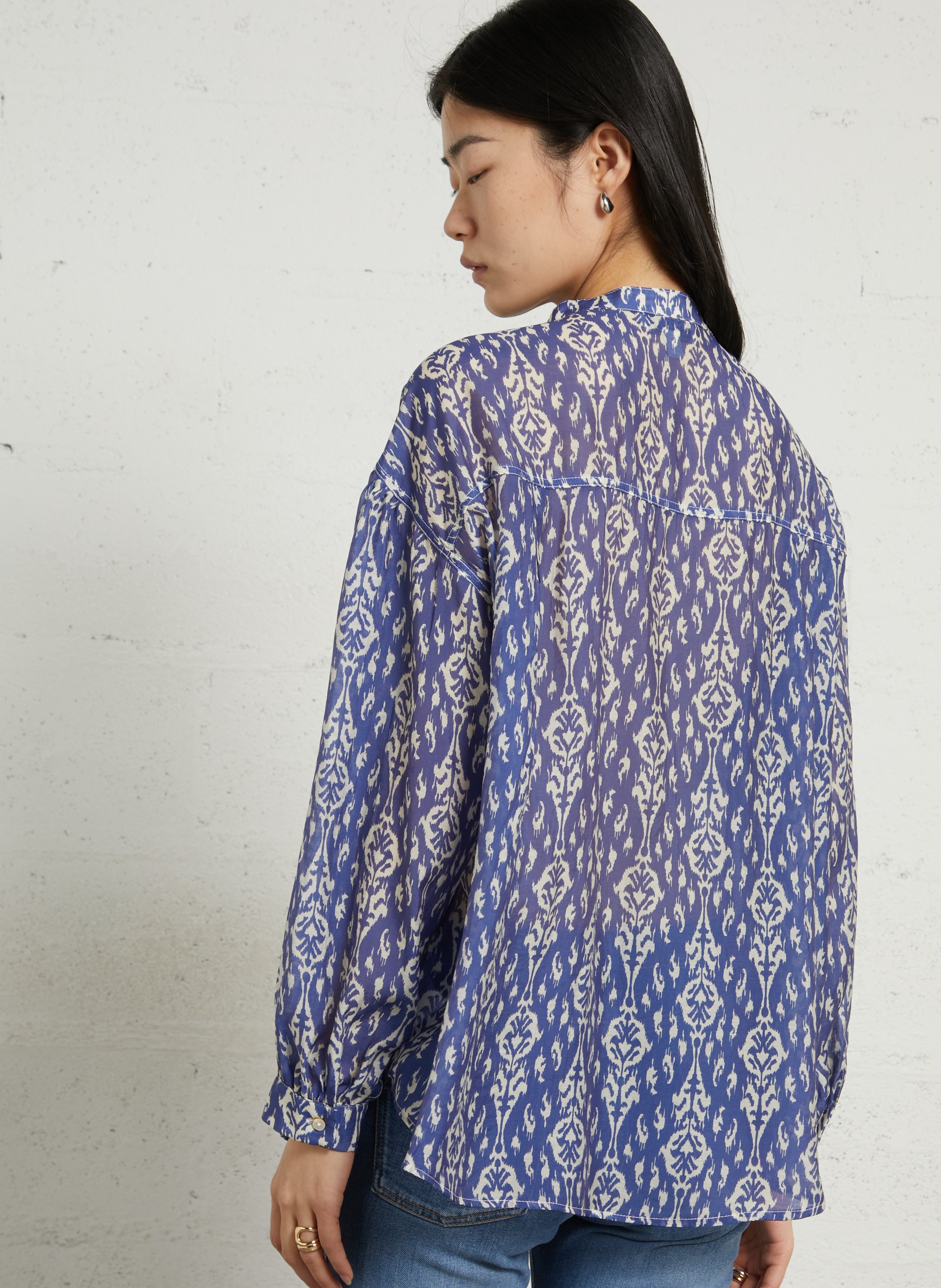 Oversize Rundhalsausschnitt bedrucktes Hemd SEE U SOON Blau