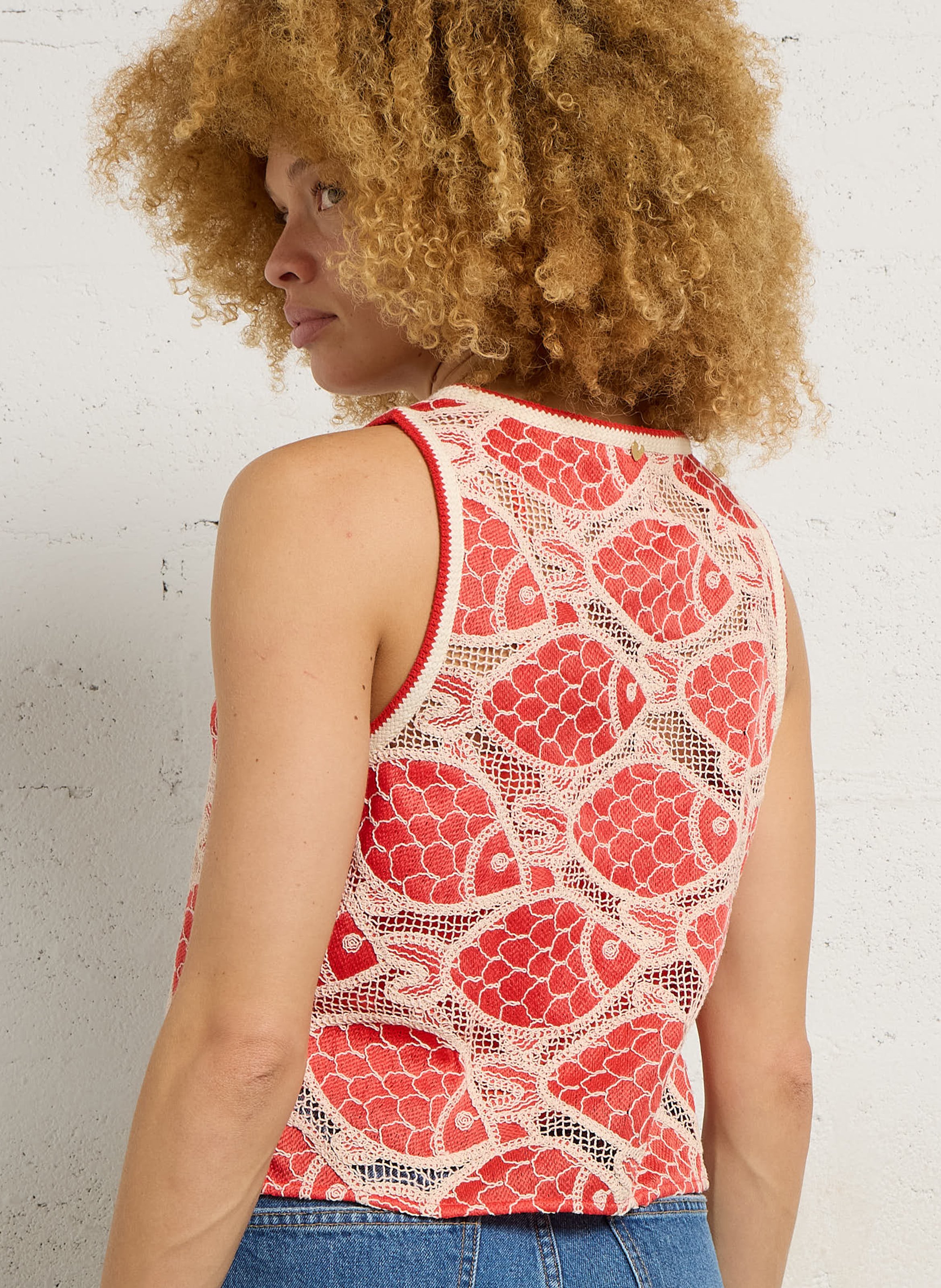 Top droit à dentelle FABIENNE CHAPOT Rouge