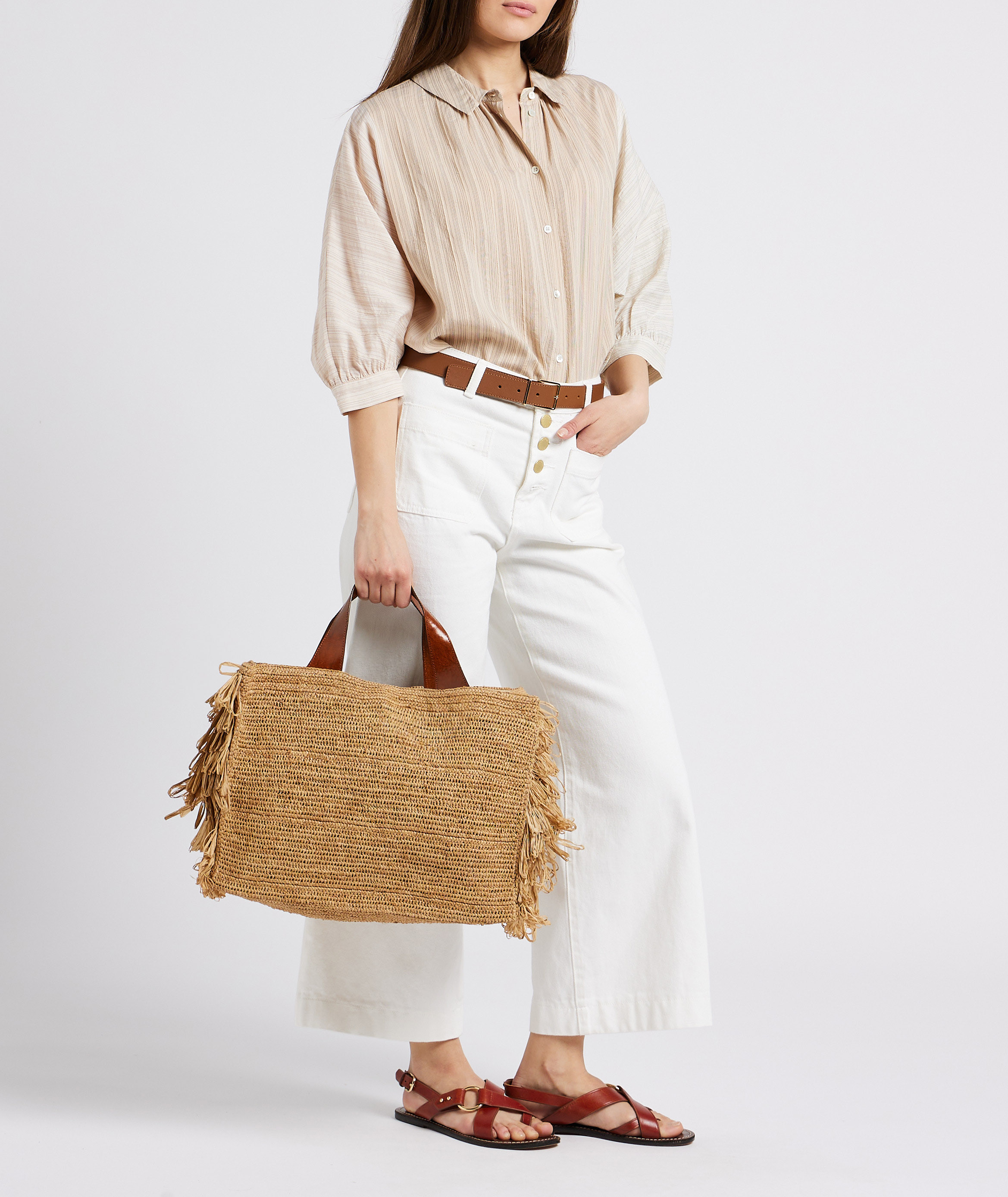 Sac rectangulaire en raphia IBELIV Beige