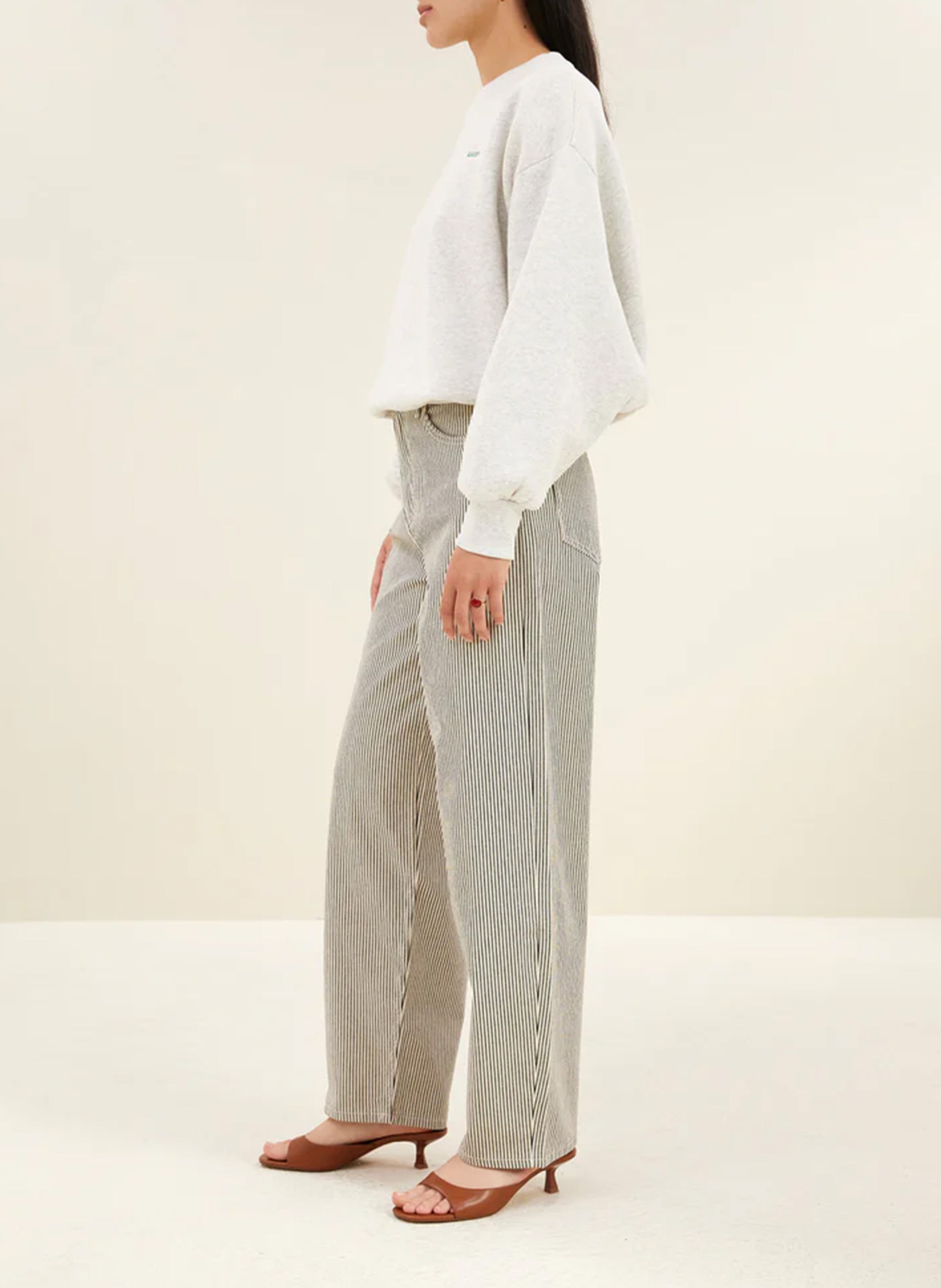 Oversized cotton-blend sweatshirt with round neck BY BAR Grey