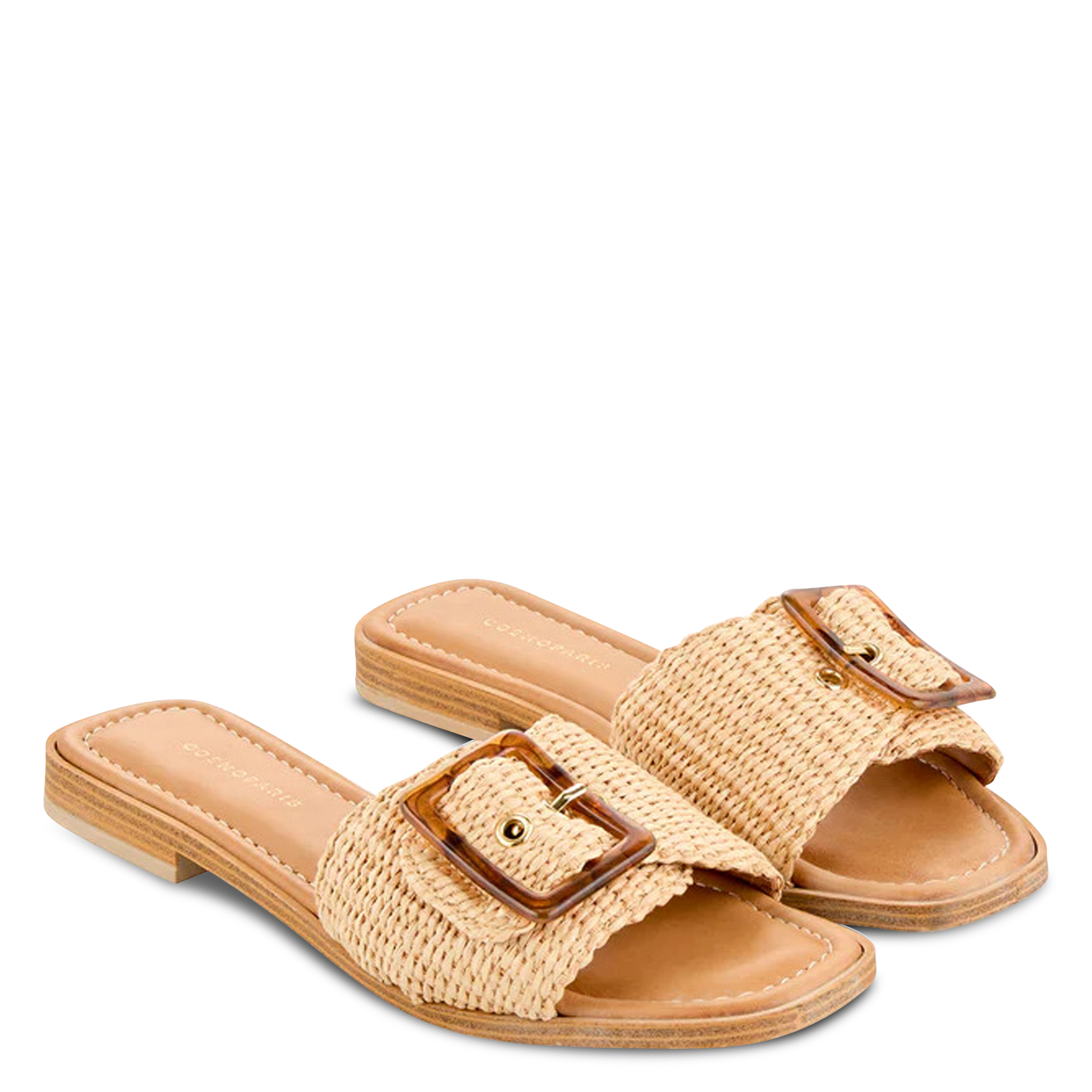 Flache Sandalen mit Raphia-Schnalle COSMOPARIS Beige
