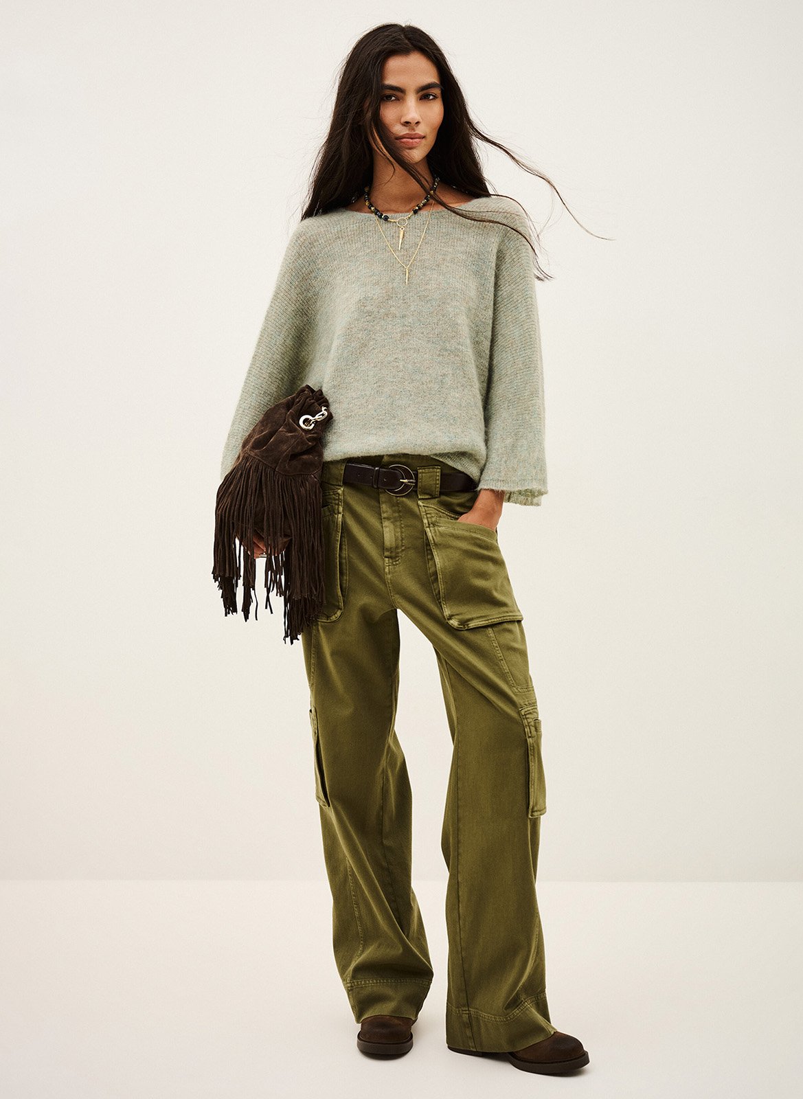Weiter Cardigan aus Wollmix BA&SH Grun