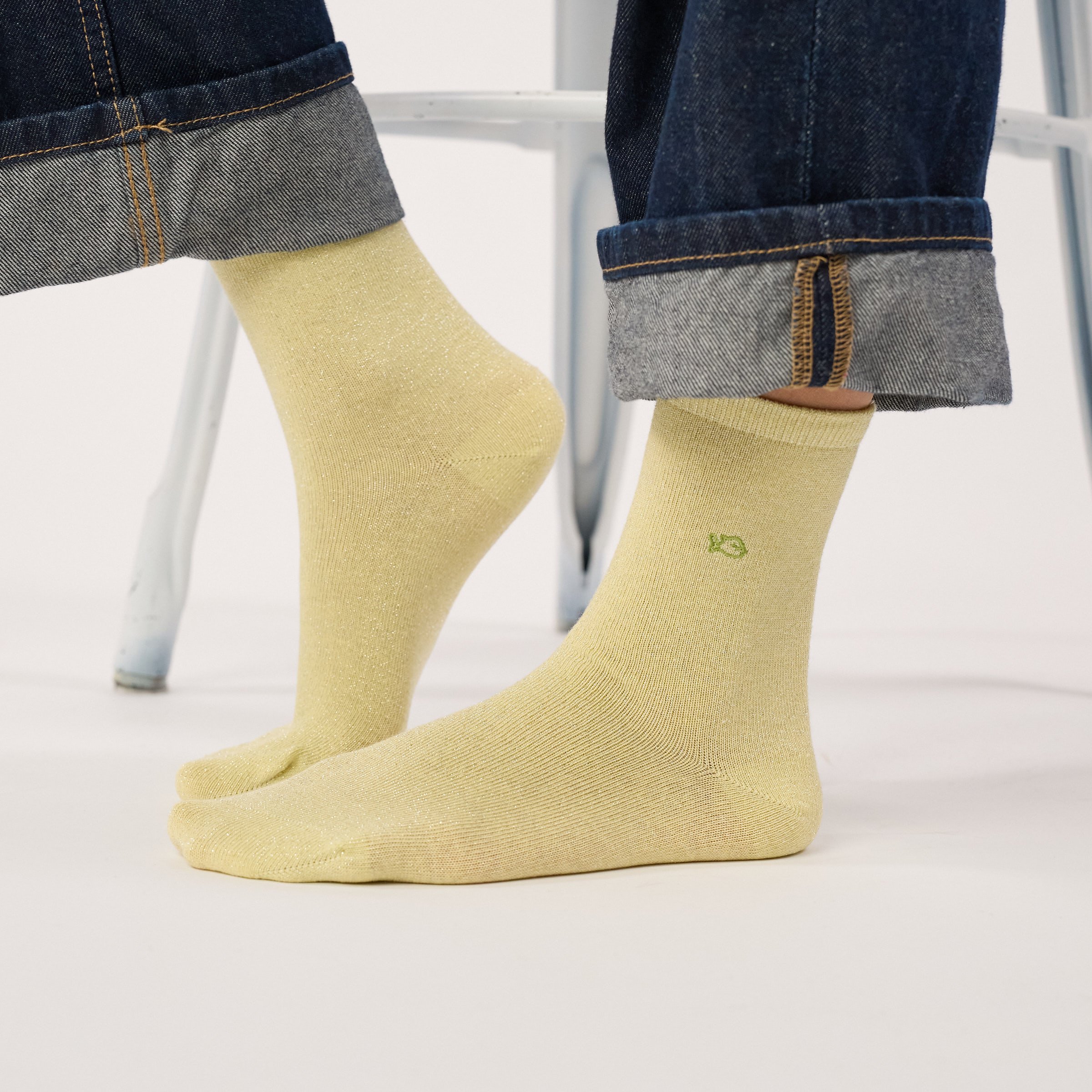 Solid Combed Cotton Glittery Socks | Yellow BILLYBELT Women
