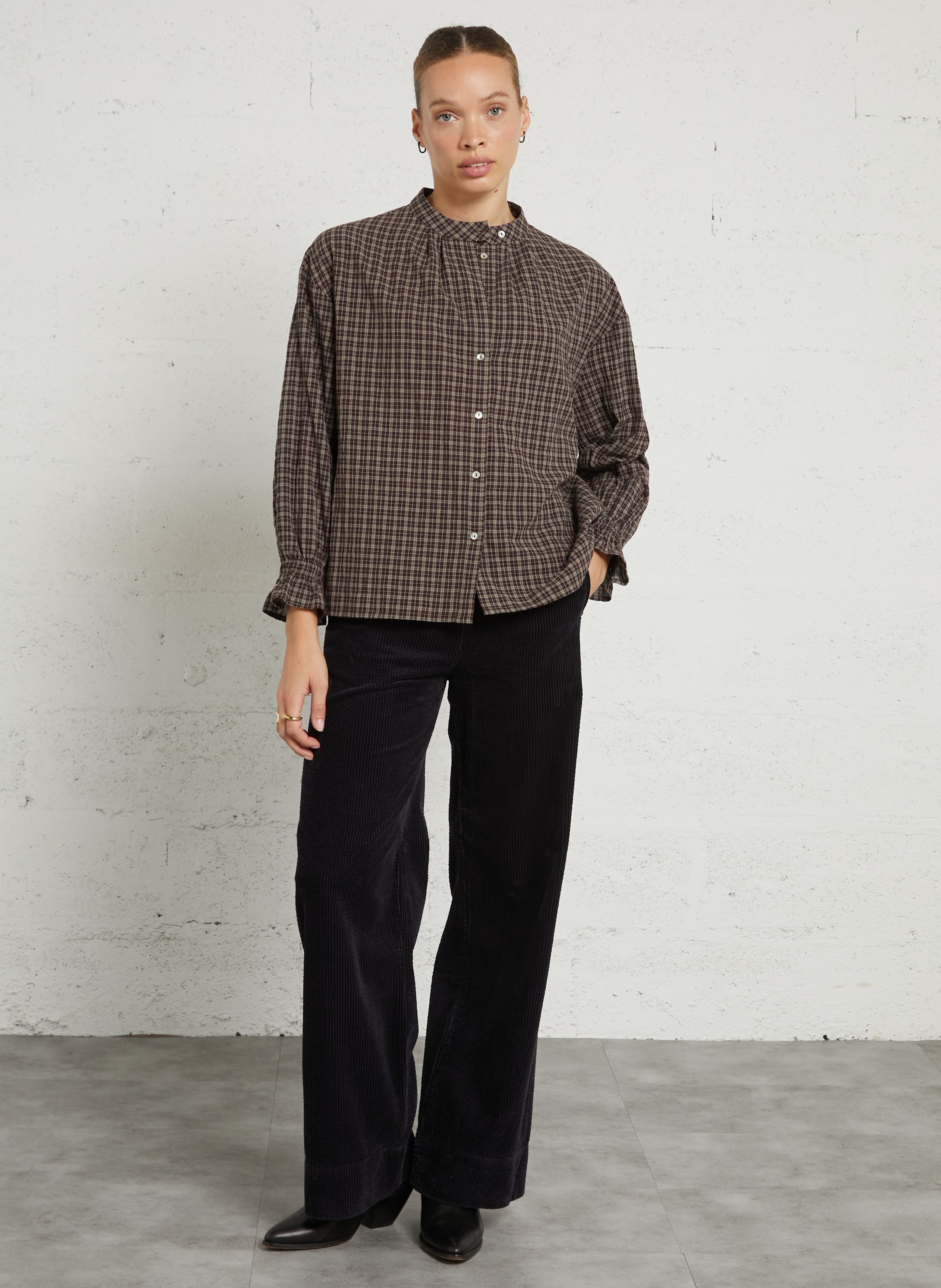 Oversized blouse met Mao-kraag van katoen JC SOPHIE Bruin