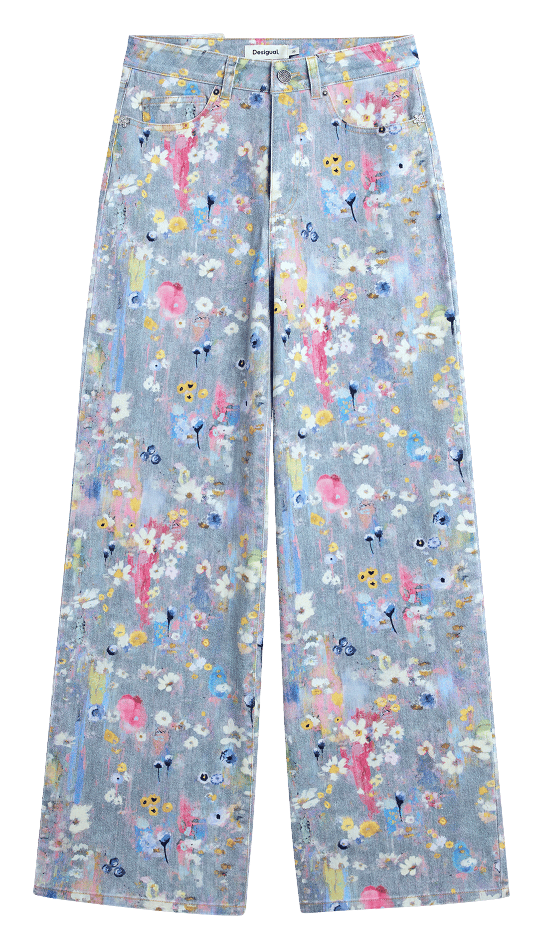 Wijde jeans met print in gemengd katoendenim DESIGUAL Zwart