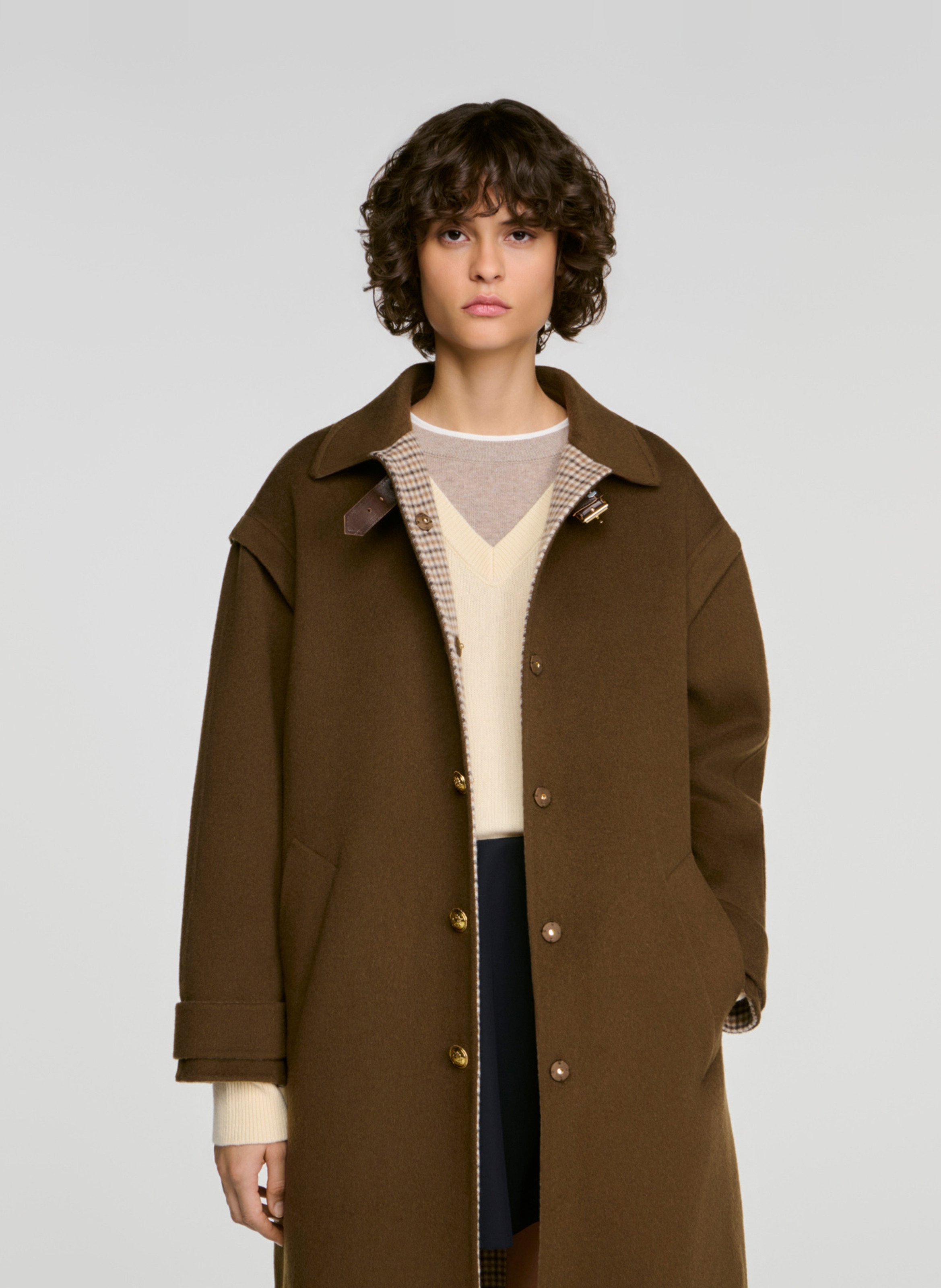 Manteau long ample zippé uni SANDRO Kaki