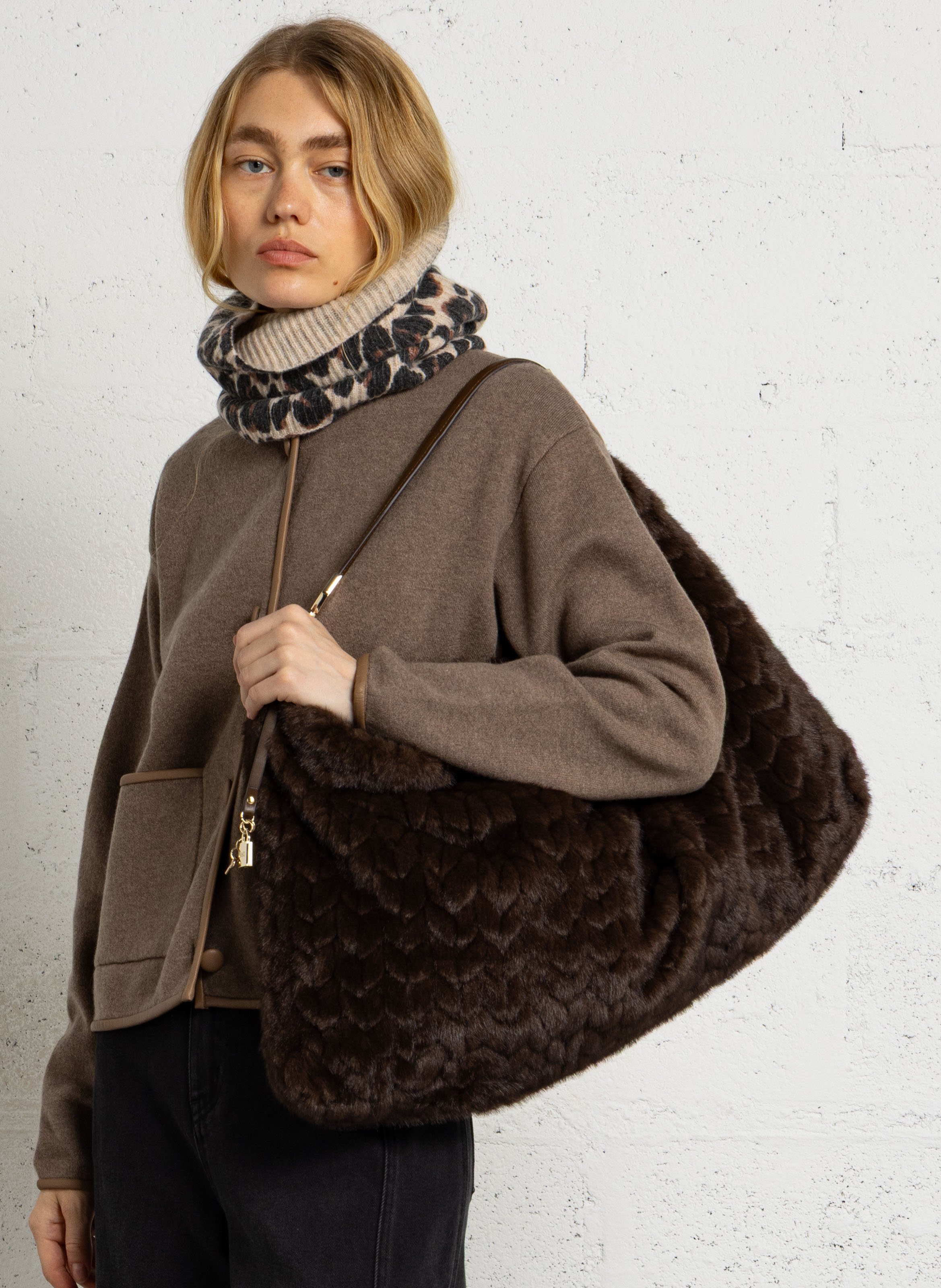 Faux fur shoulder bag LIU JO Brown