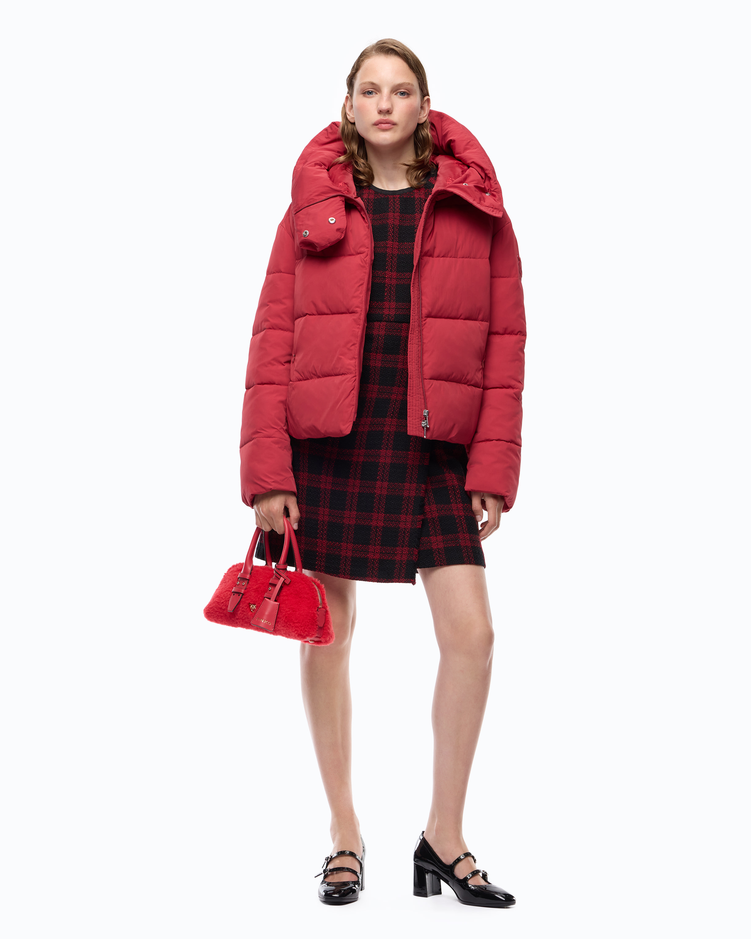 Doudoune à capuche en tissu technique PINKO Rouge