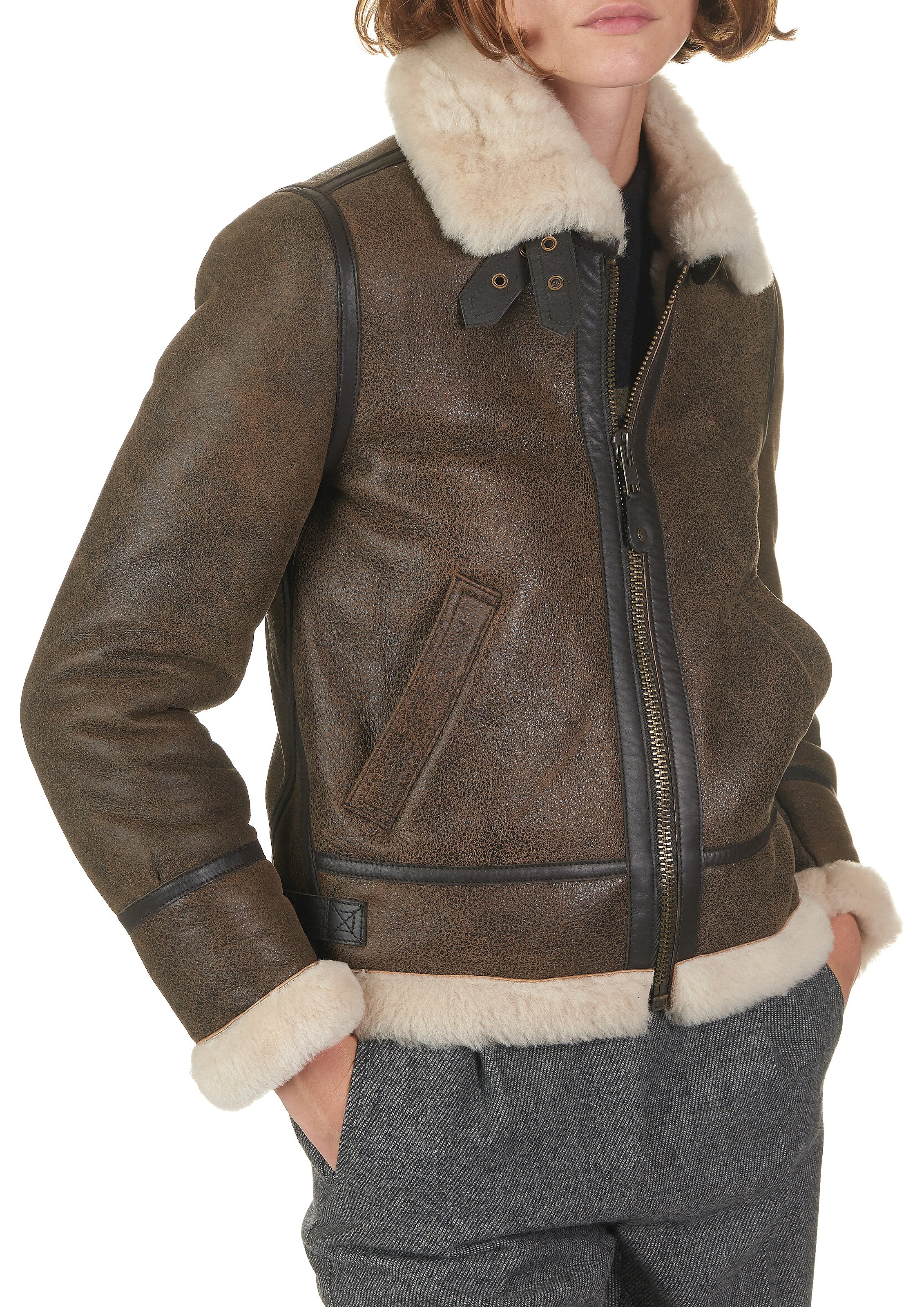 Bomberjack van omgekeerde schapenhuid SCHOTT Bruin